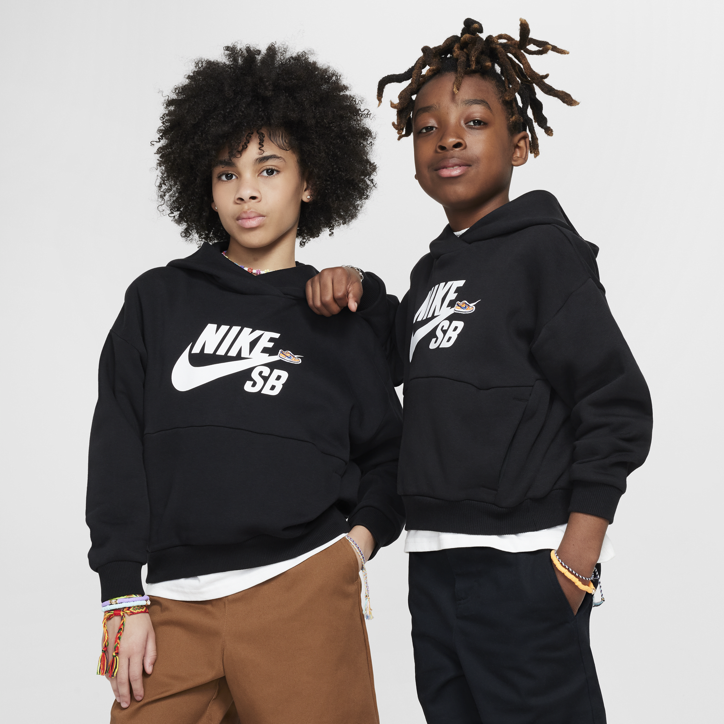 Overdimensioneret Nike SB Icon EasyOn-pullover-hættetrøje i fleece til større børn - sort