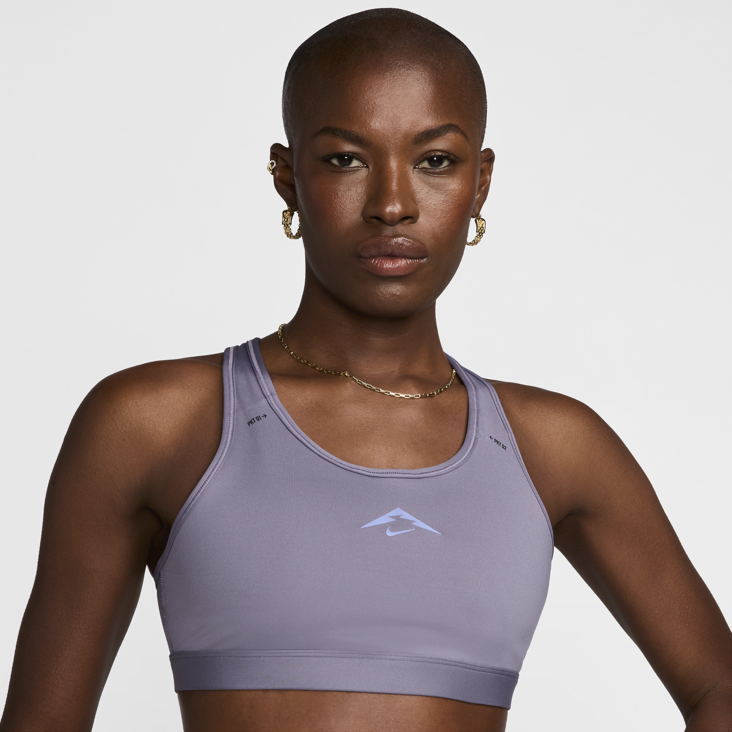 Bra a sostegno medio con fodera leggera Nike Trail Swoosh On-The-Run – Donna - Viola