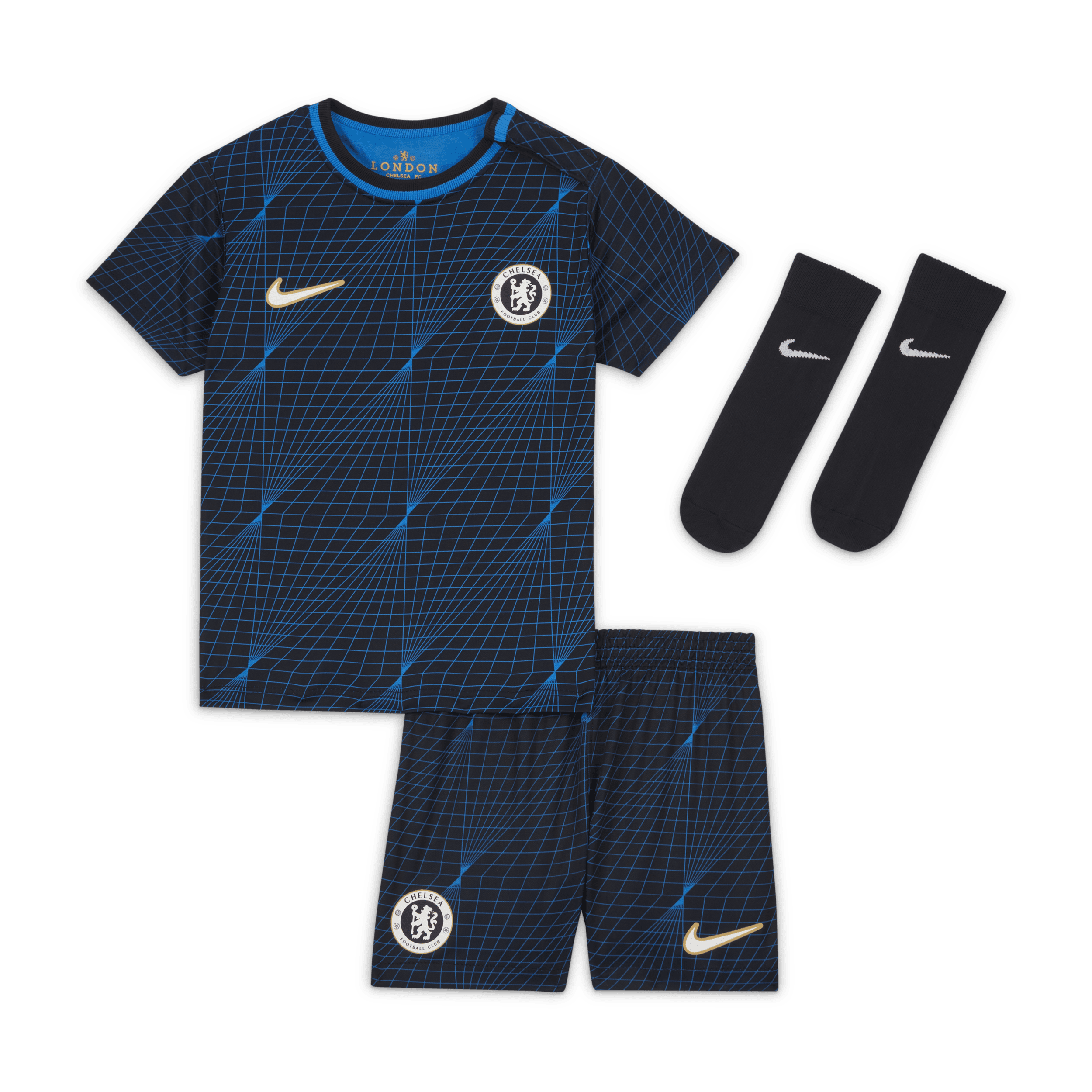 Segunda equipación Chelsea FC 2023/24 Equipación de tres piezas Nike Dri-FIT - Bebé e infantil - Azul