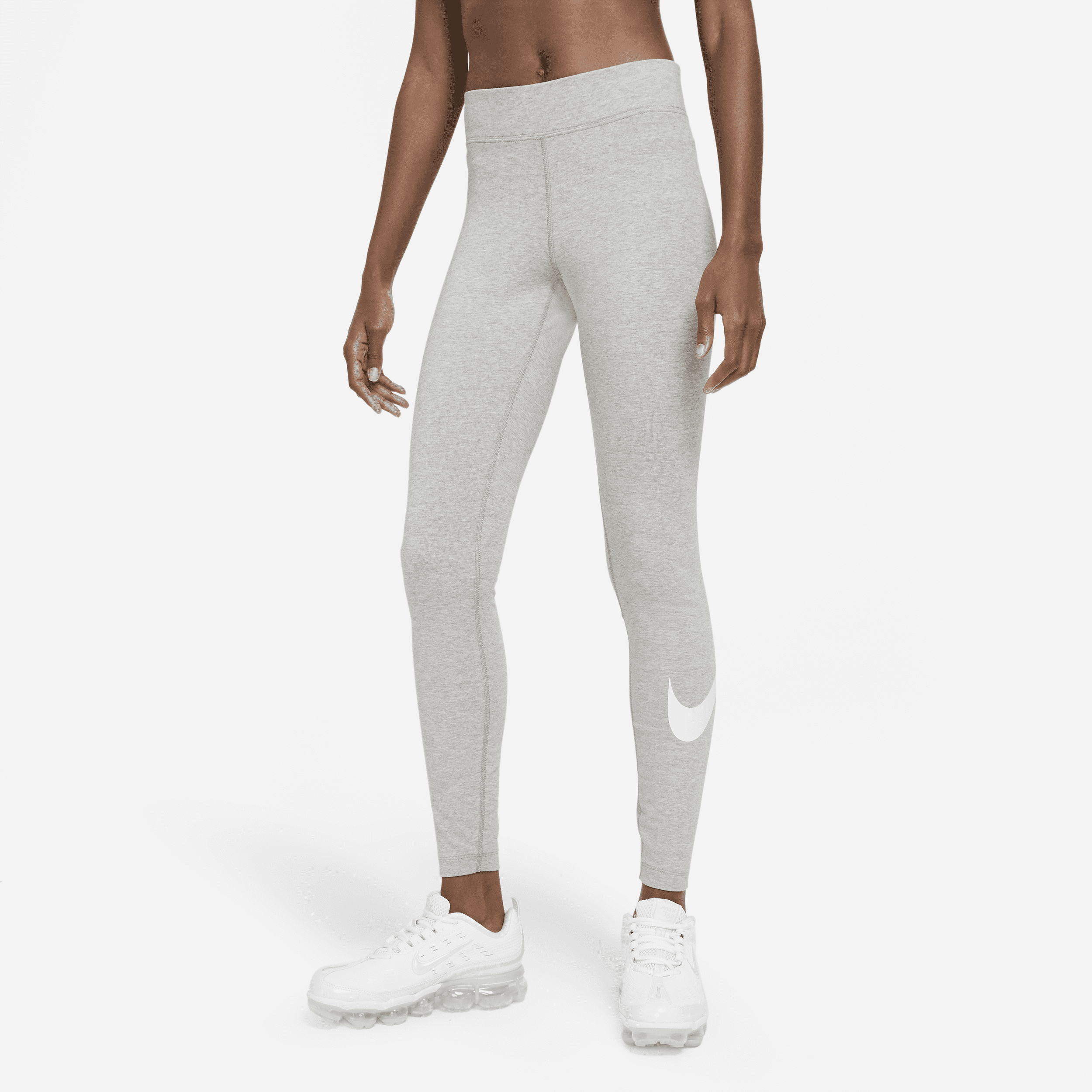 Nike Sportswear Essential-Swoosh-leggings med mellemhøj talje til kvinder - grå