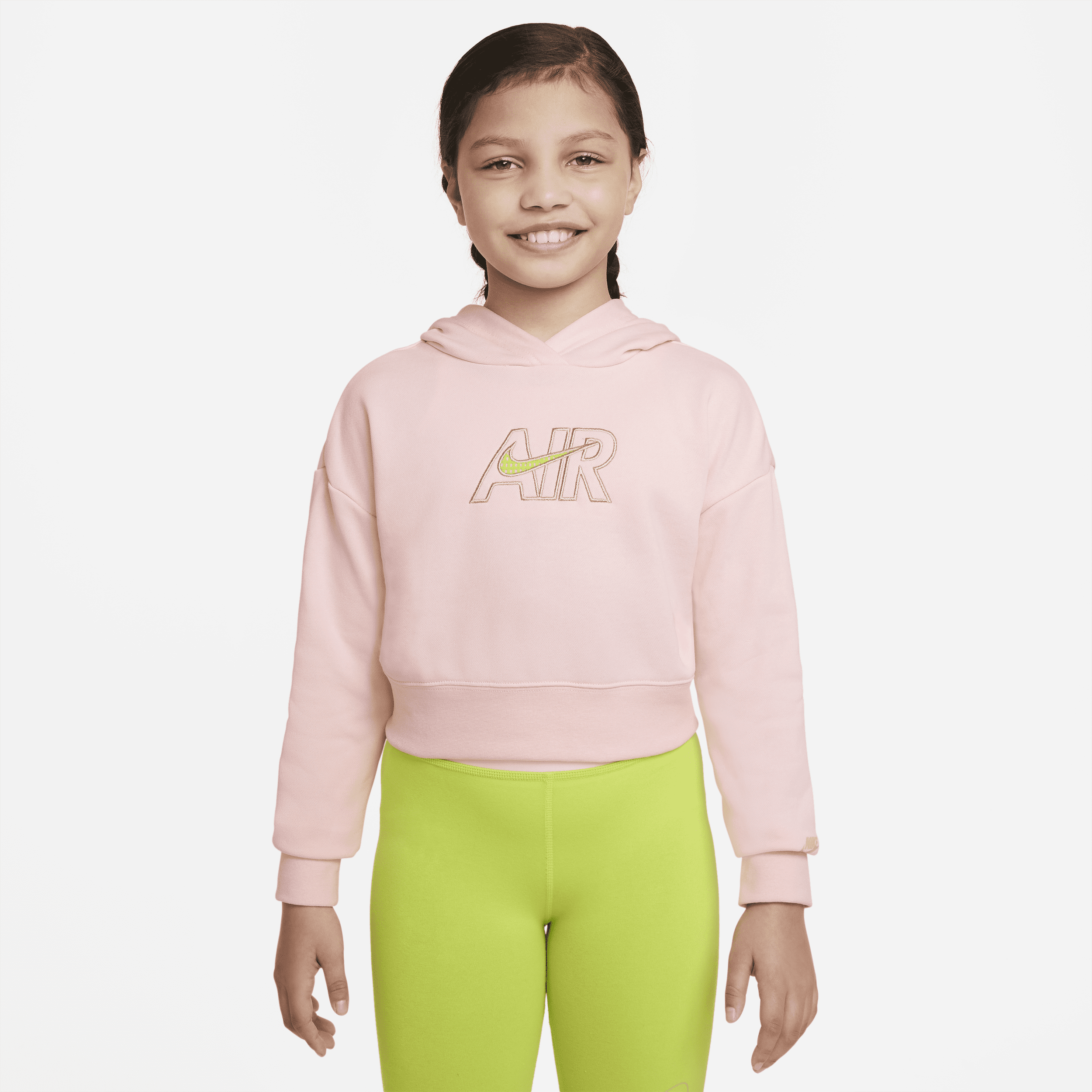 Kort Nike Air-hættetrøje i french terry til større børn (piger) - Pink