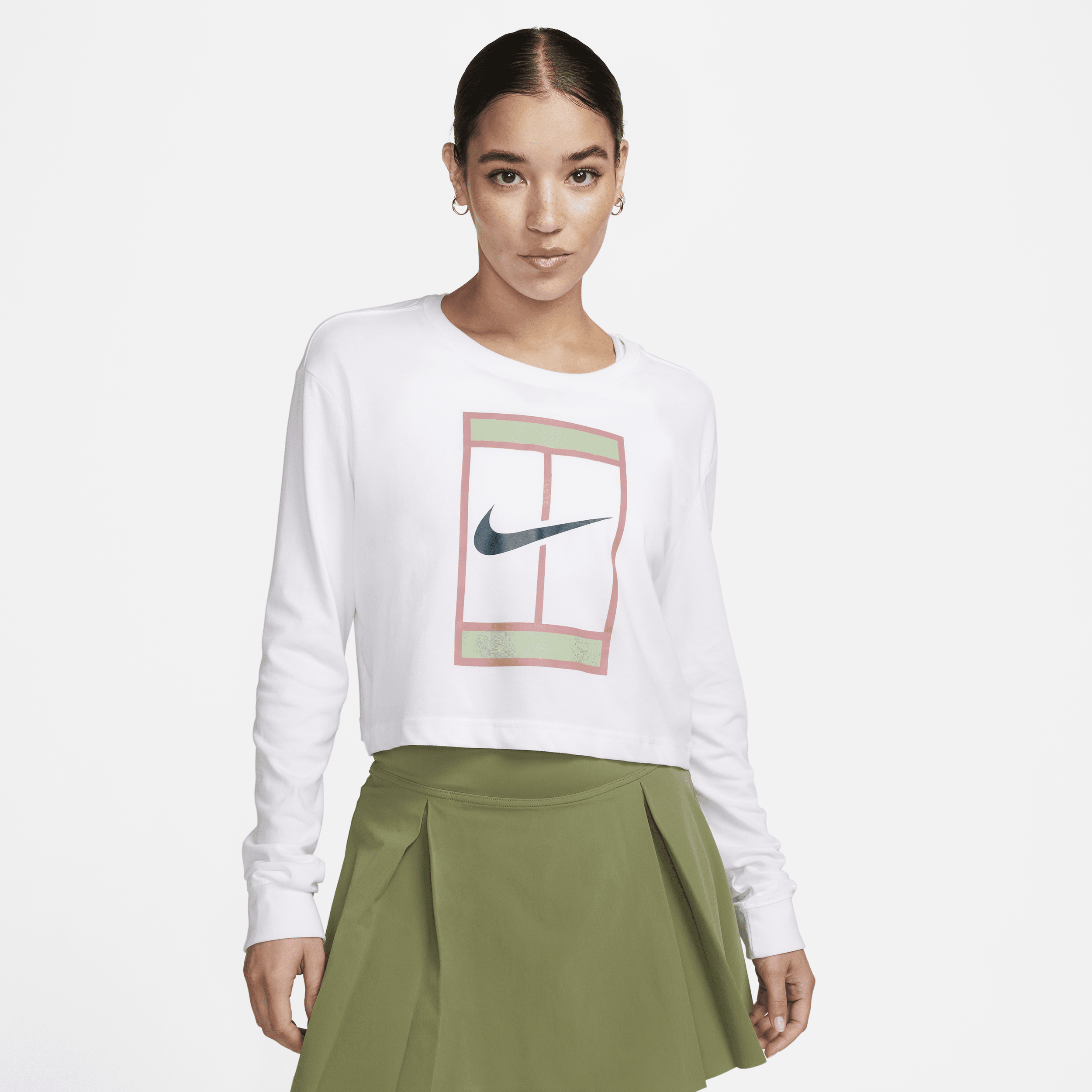 Langærmet Nike Dri-FIT Slam-crop T-shirt til kvinder - hvid