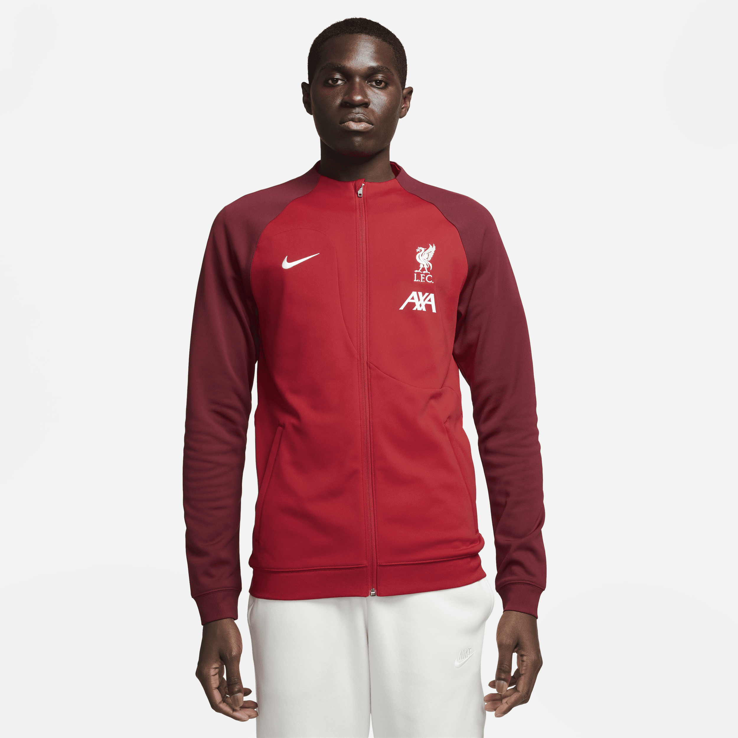 Maskinstrikket Liverpool FC Academy Pro Nike-fodboldjakke med lynlås til mænd - rød