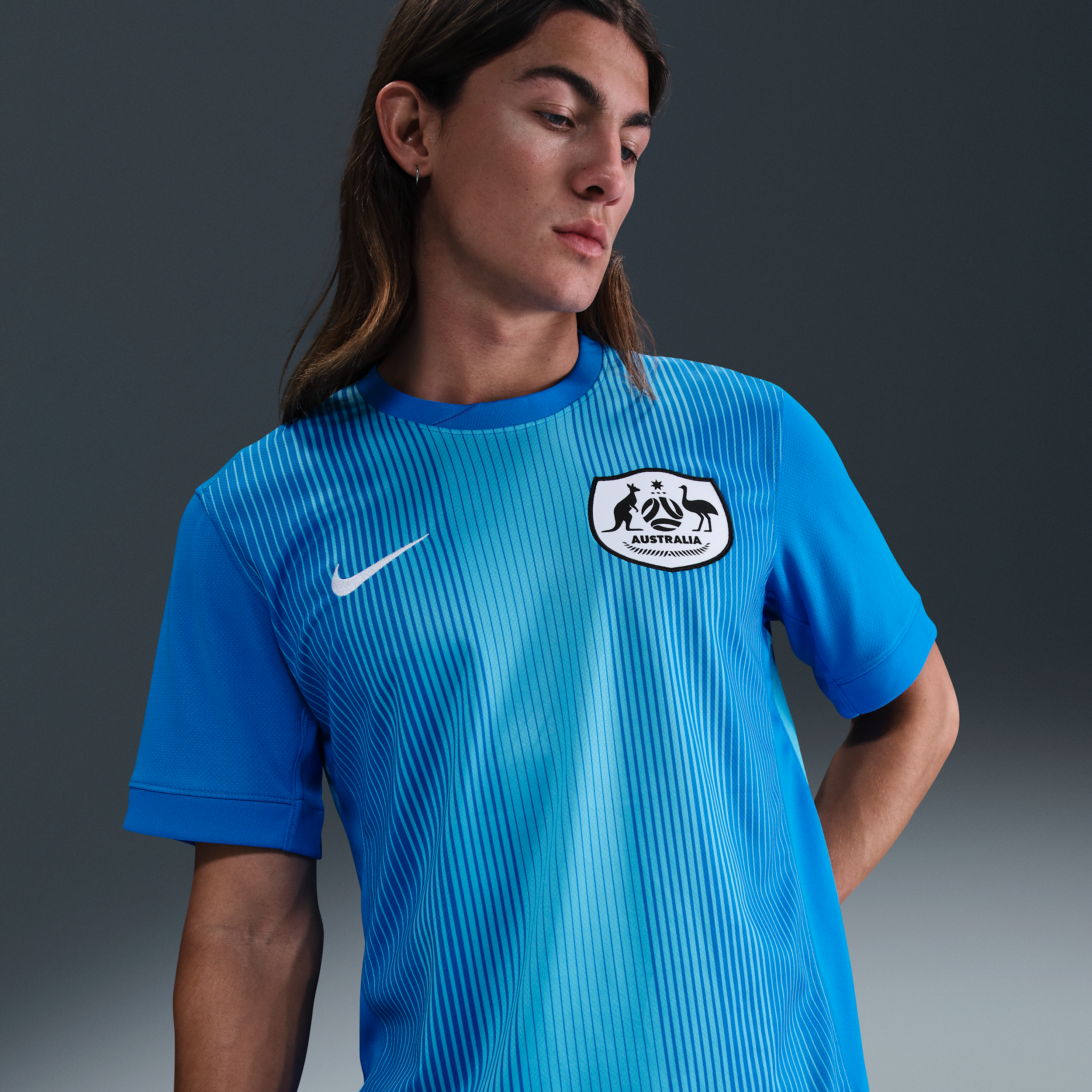 Maglia da calcio replica a manica corta Nike Dri-FIT Australia 2025/26 Stadium da uomo – Goalkeeper - Blu