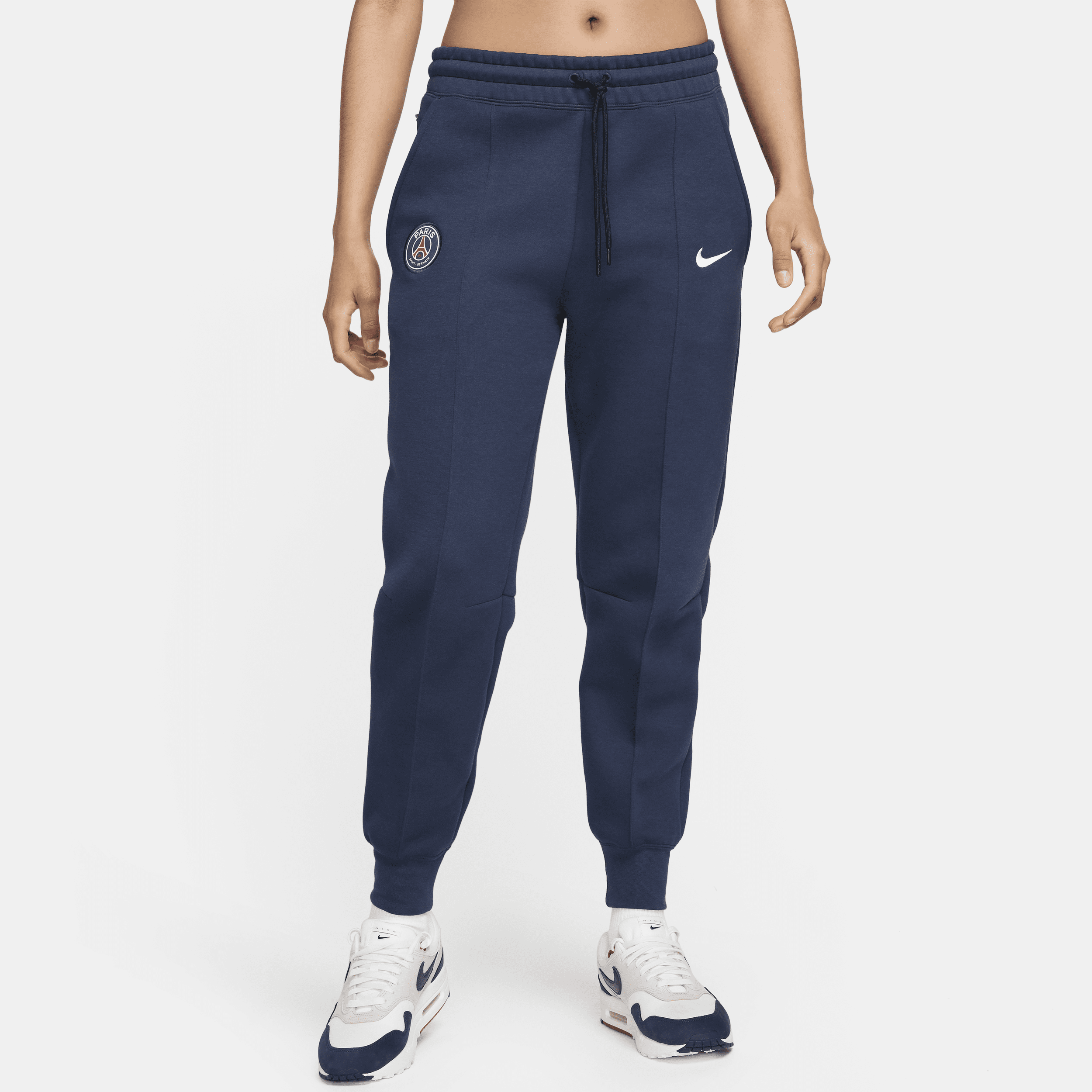 Paris Saint-Germain Tech Fleece Nike Football-joggers med mellemhøj talje til kvinder - blå