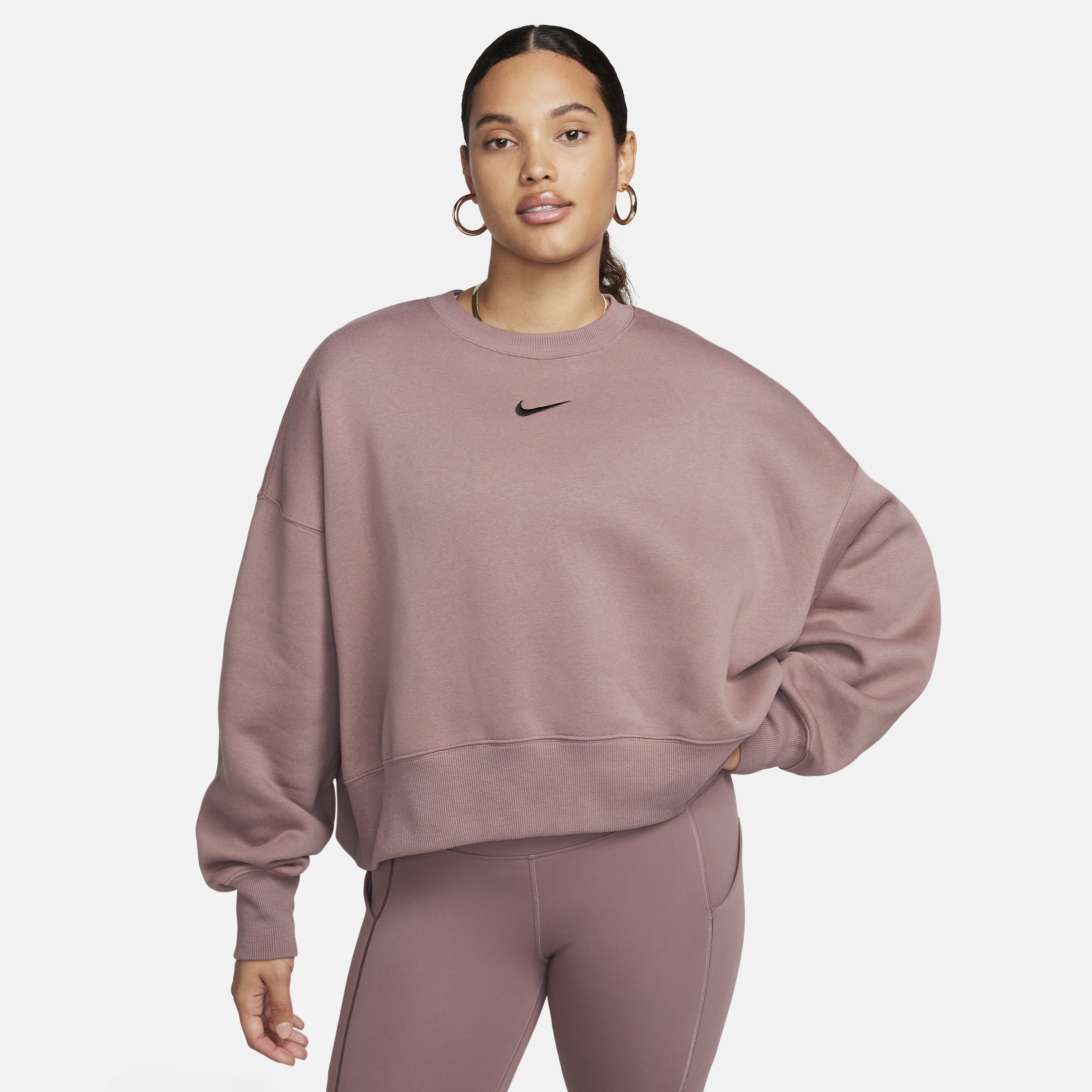 Oversized Nike Sportswear Phoenix Fleece-sweatshirt med rund hals til kvinder - lilla