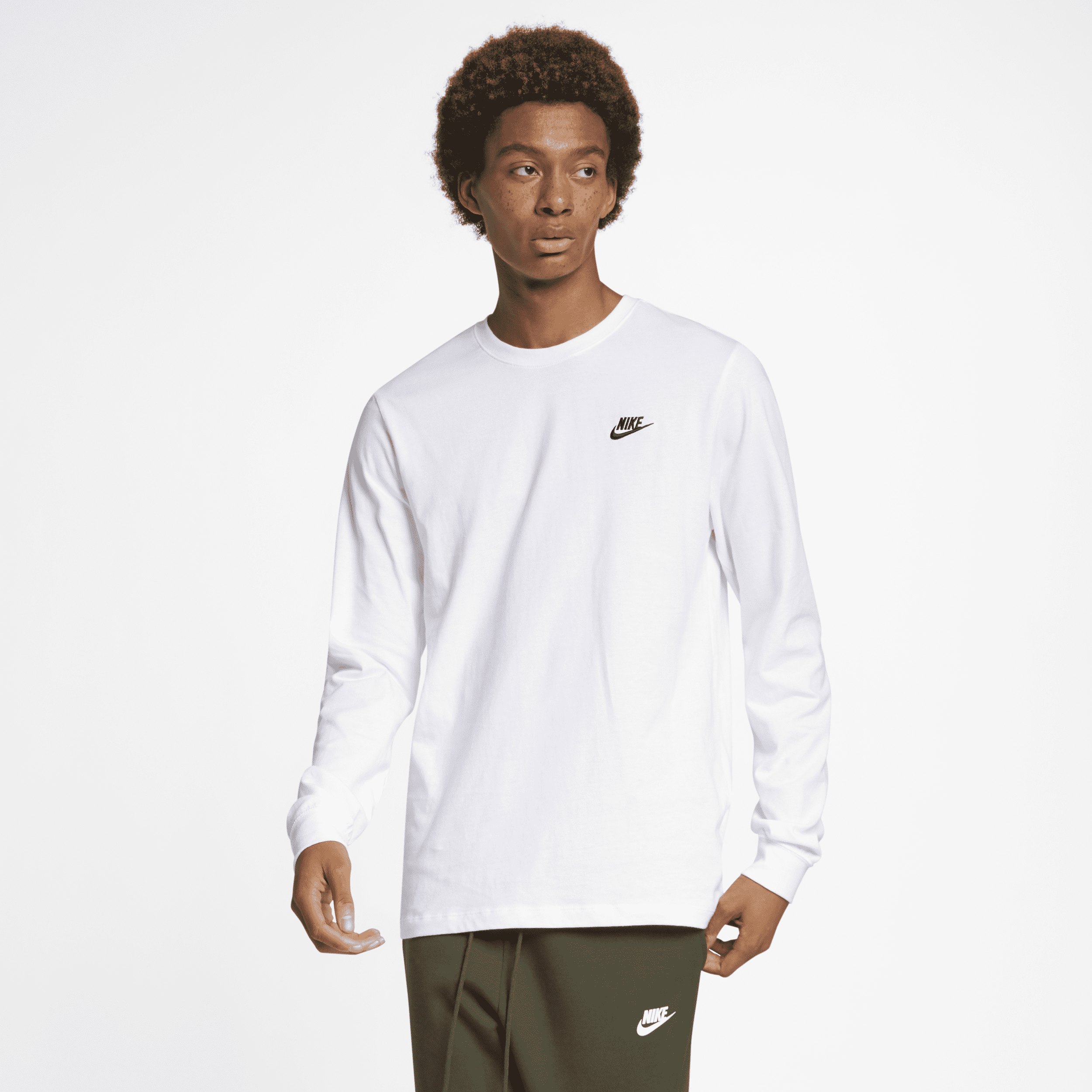 Langærmet Nike Sportswear Club-T-shirt til mænd - hvid