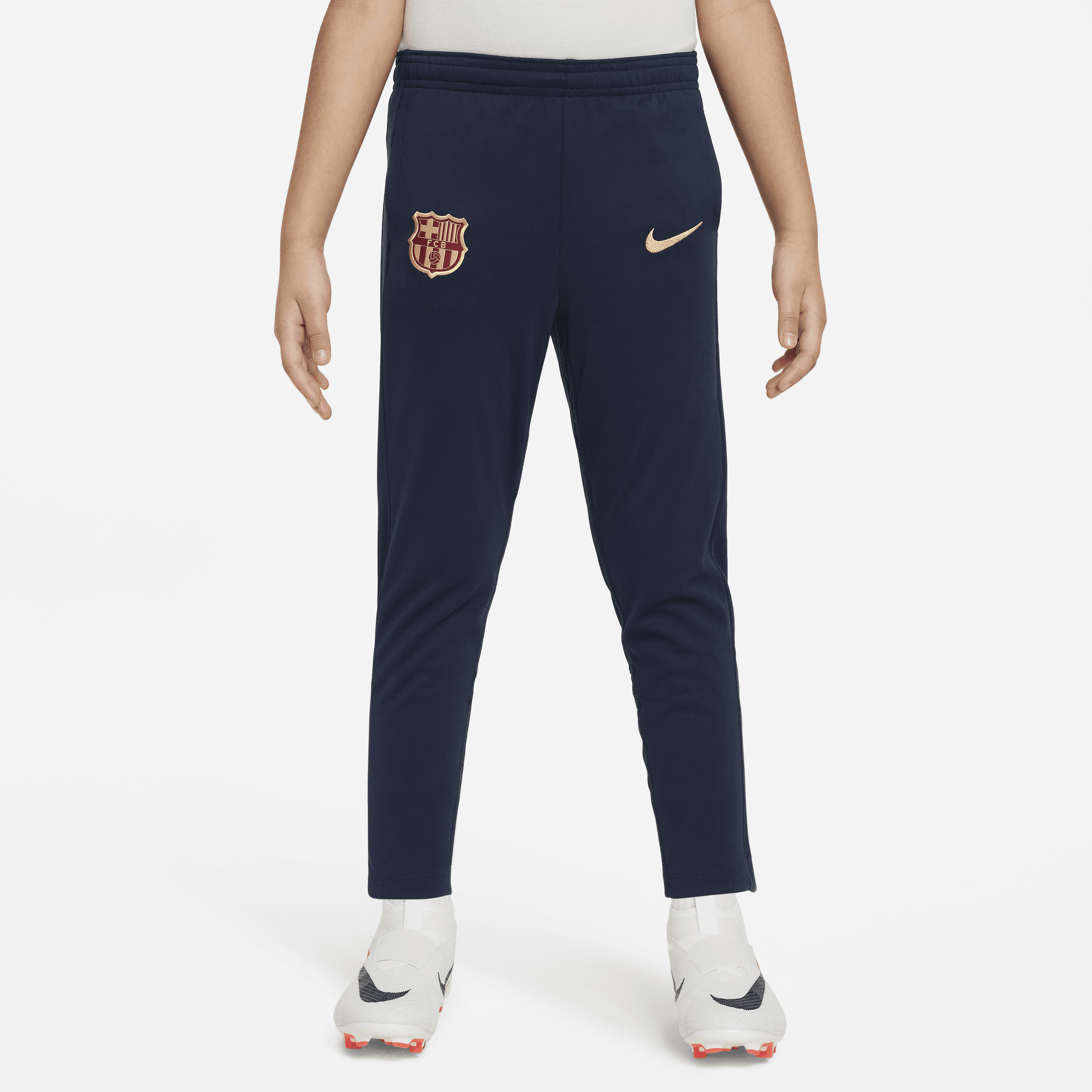 Maskinstrikkede FC Barcelona Academy Pro Nike-fodboldbukser til mindre børn - blå