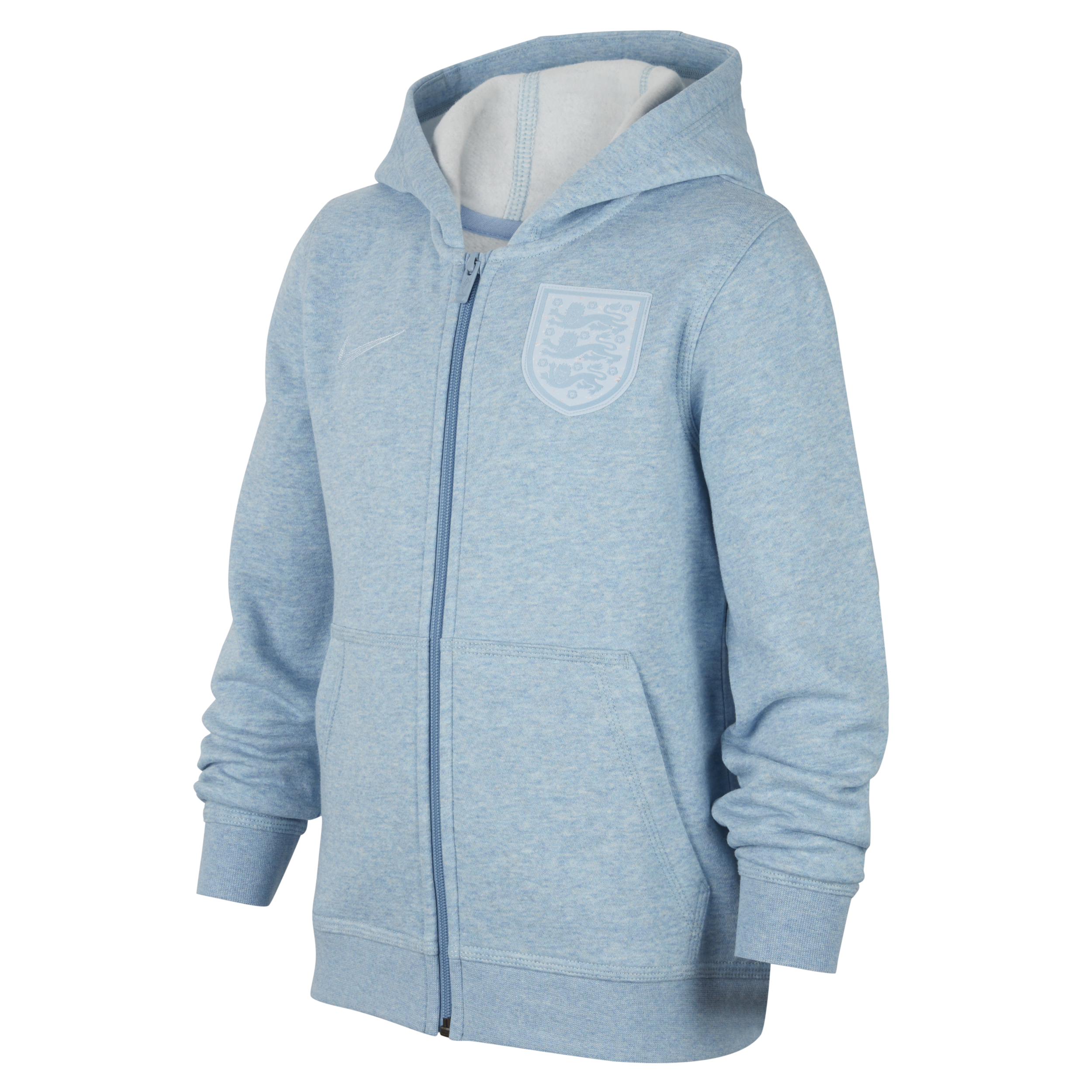 Nike England Club Fleece-hættetrøje med lynlås i fuld længde til større børn - blå