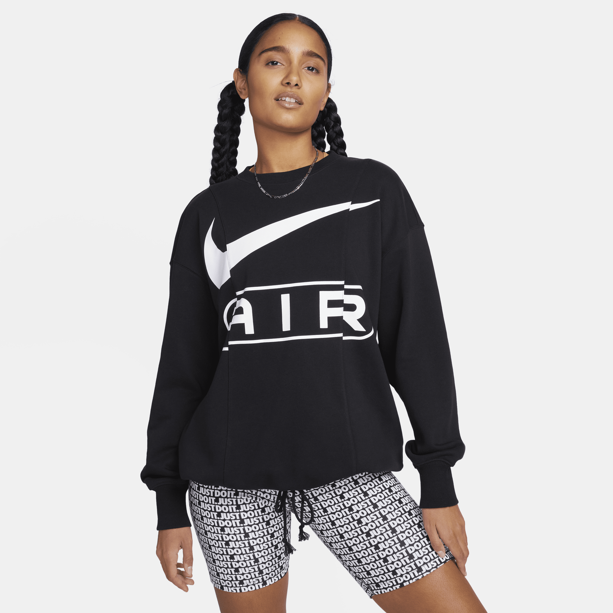 Over-oversized Nike Air-sweatshirt i french terry med rund hals til kvinder - sort