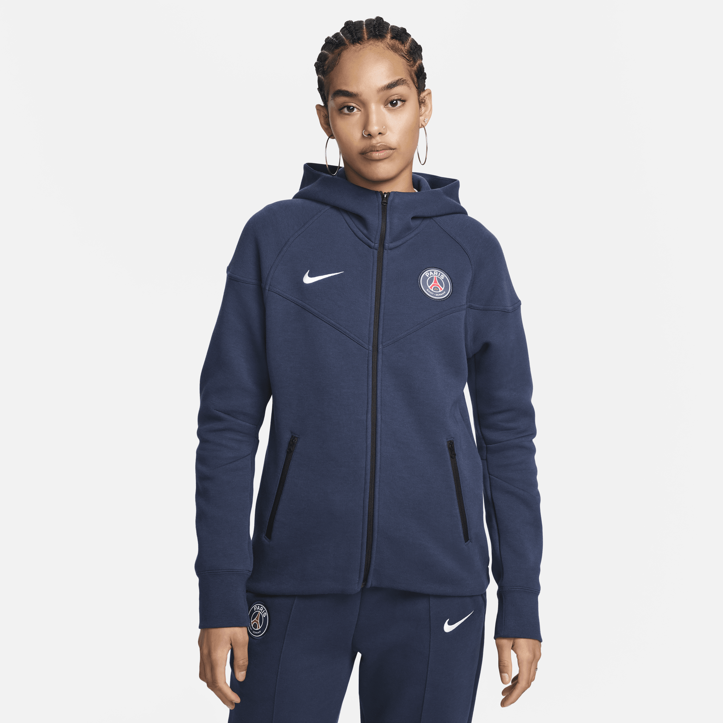 Paris Saint-Germain Tech Fleece Nike Soccer Windrunner-hættetrøje med lynlås til kvinder - blå