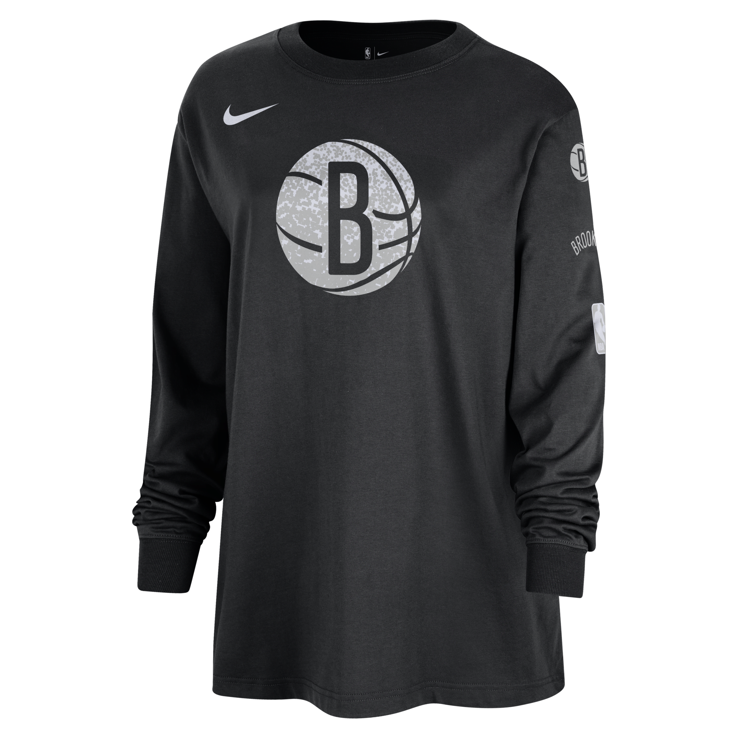 Brooklyn Nets Essential Nike NBA-damesshirt met lange met lange mouwen - Zwart