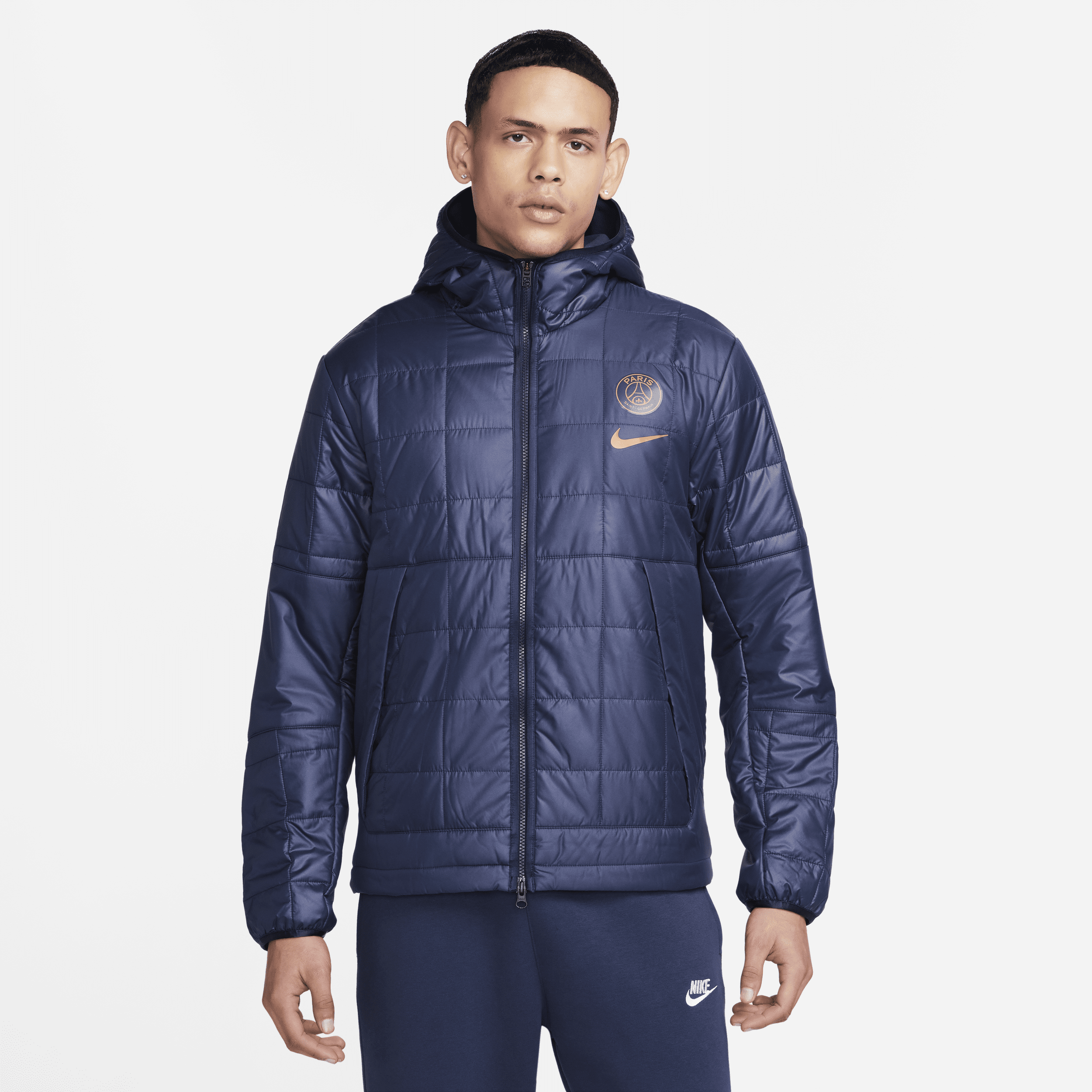 Paris Saint-Germain-Nike-jakke med hætte og fleecefor til mænd - blå