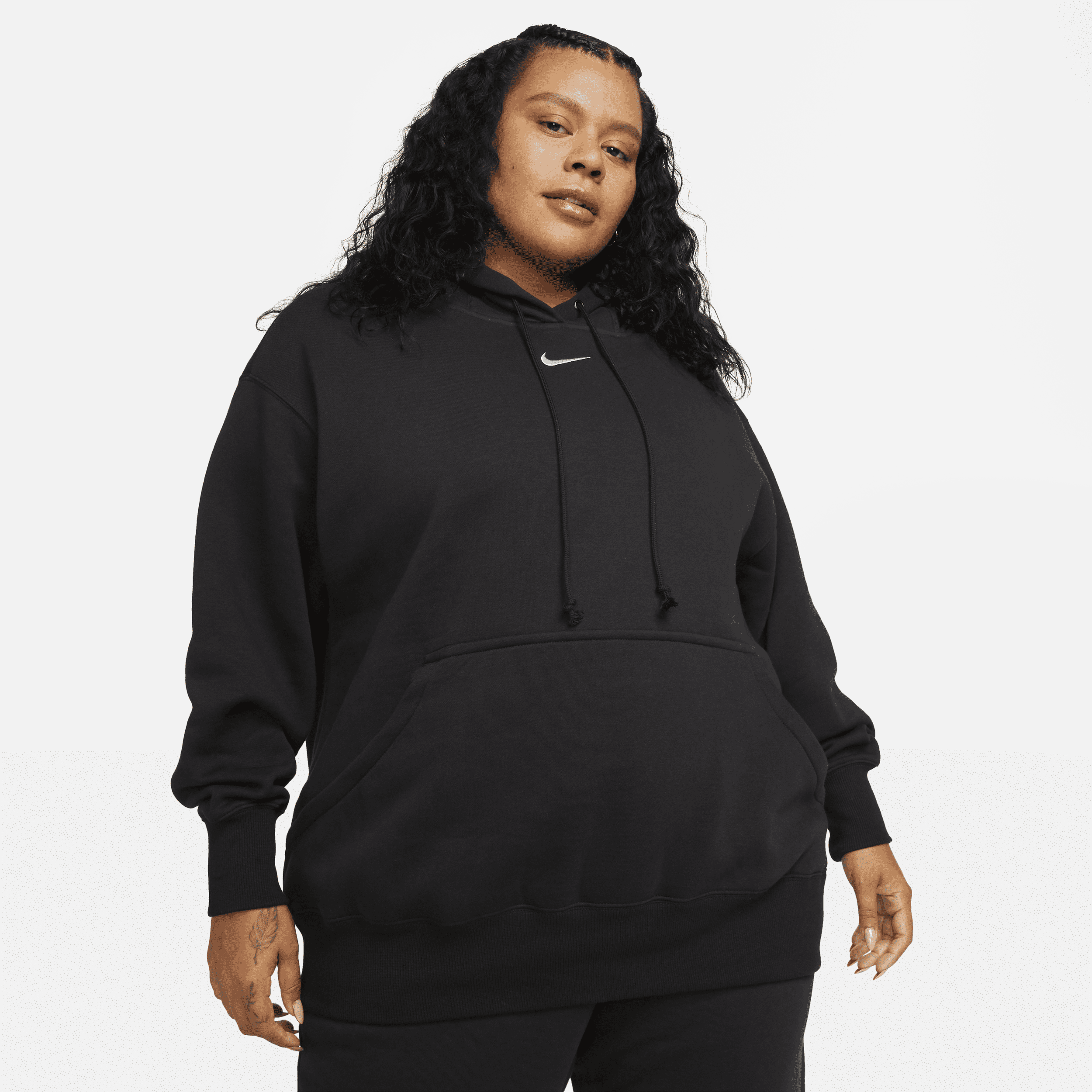 Oversized Nike Sportswear Phoenix Fleece-pullover-hættetrøje til kvinder (plus size) - sort
