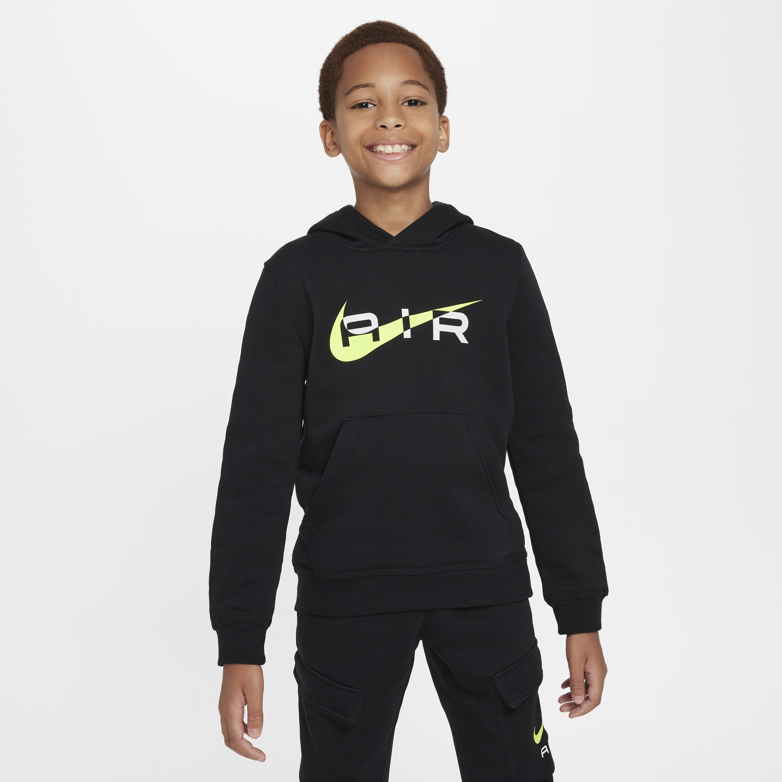 Nike Air-pullover-hættetrøje i fleece til større børn - sort