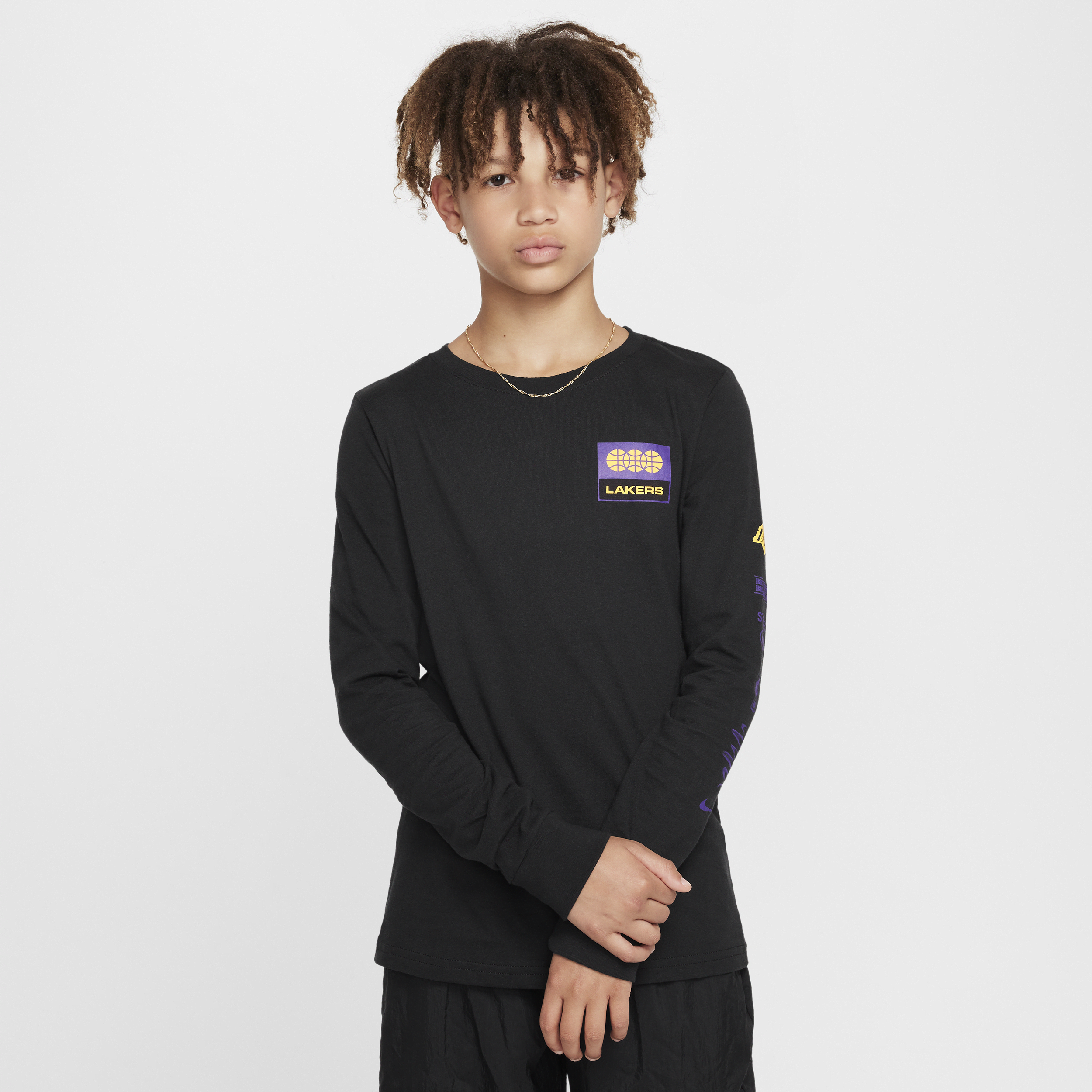 Los Angeles Lakers Essential Nike NBA-shirt met lange mouwen voor jongens - Zwart