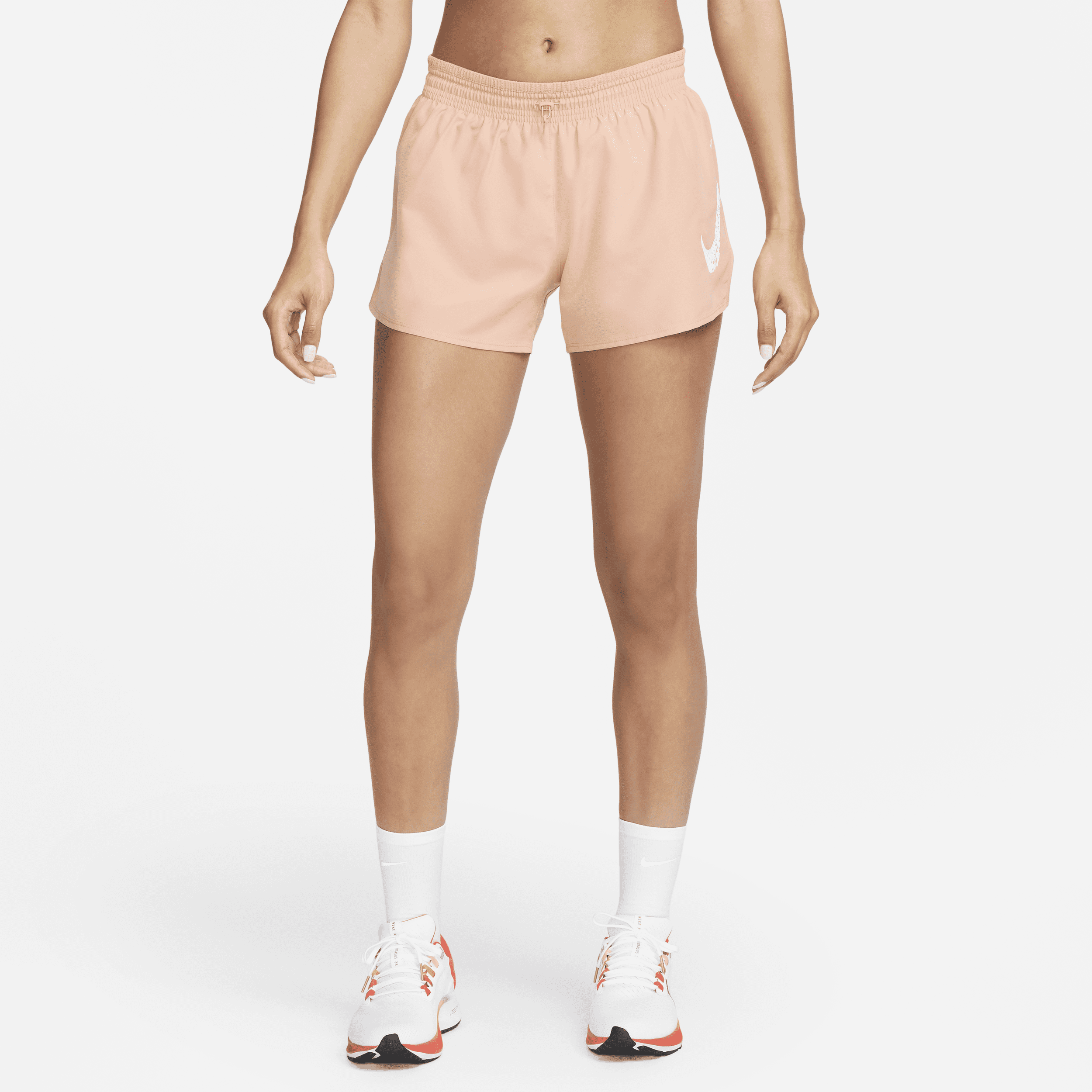 Nike Dri-FIT Swoosh Run Hardloopshorts met halfhoge taille en binnenbroek voor dames - Oranje