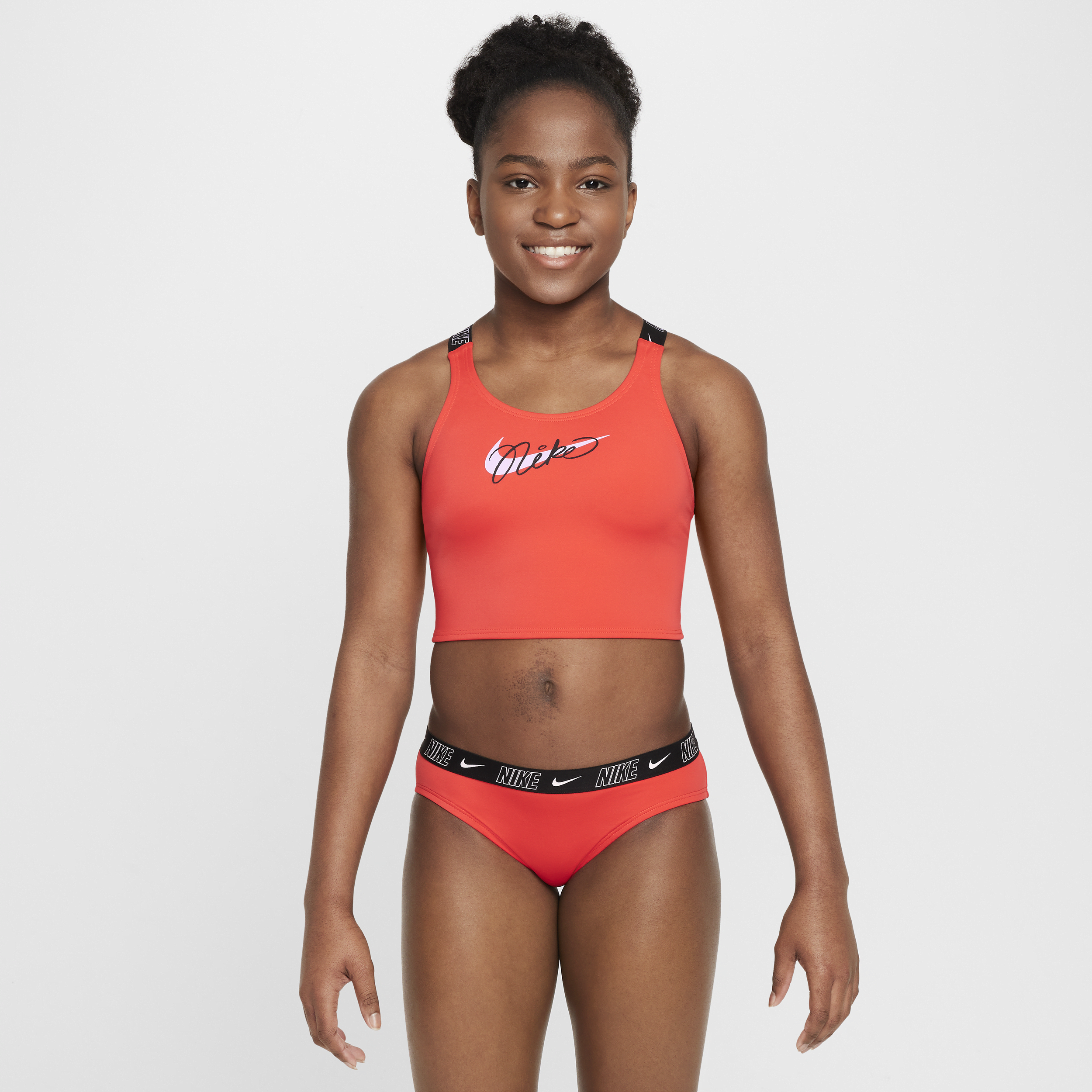 Nike Swim midkiniset met gekruiste bandjes voor meisjes - Rood