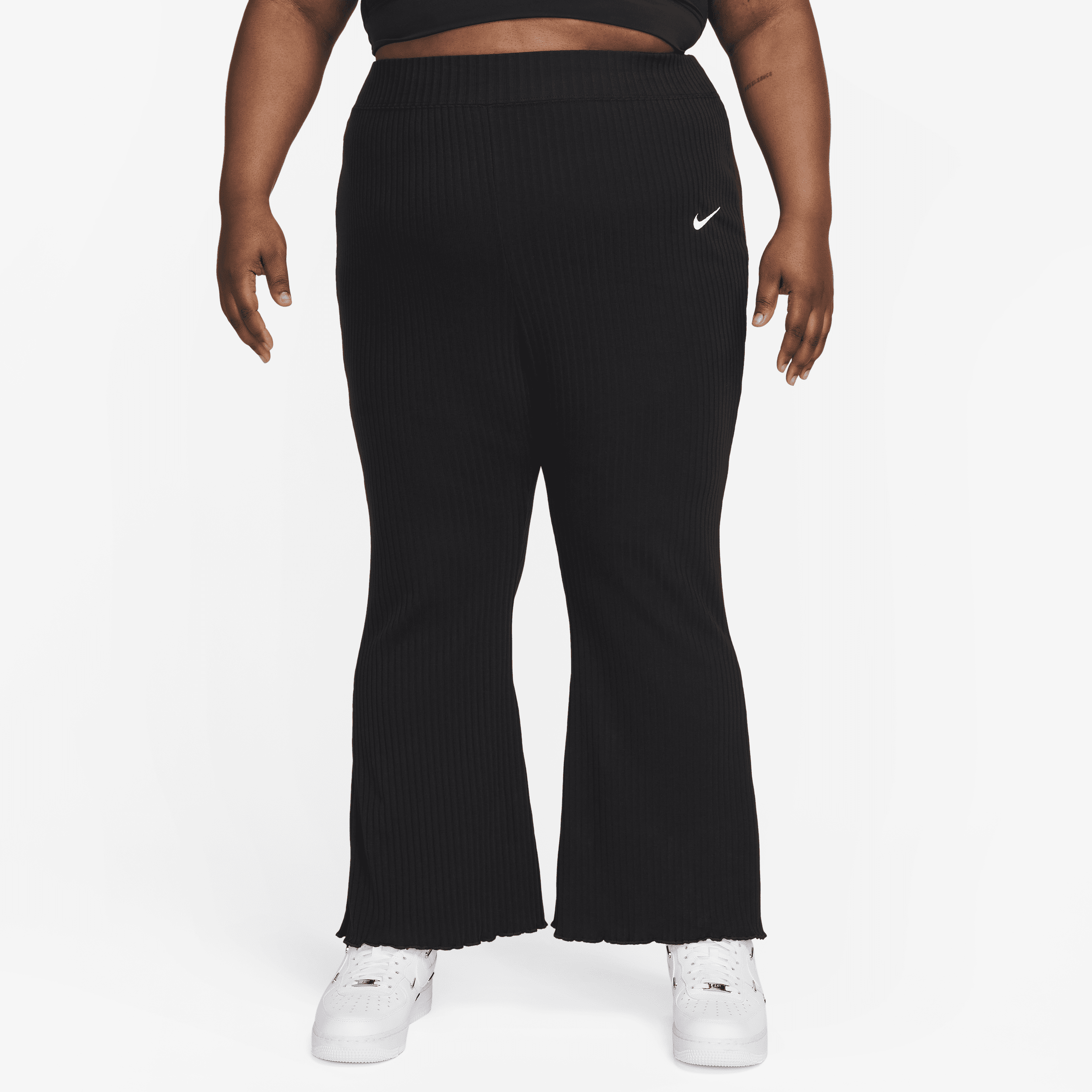 Nike Sportswear Geribde jersey damesbroek met hoge taille (Plus Size) - Zwart