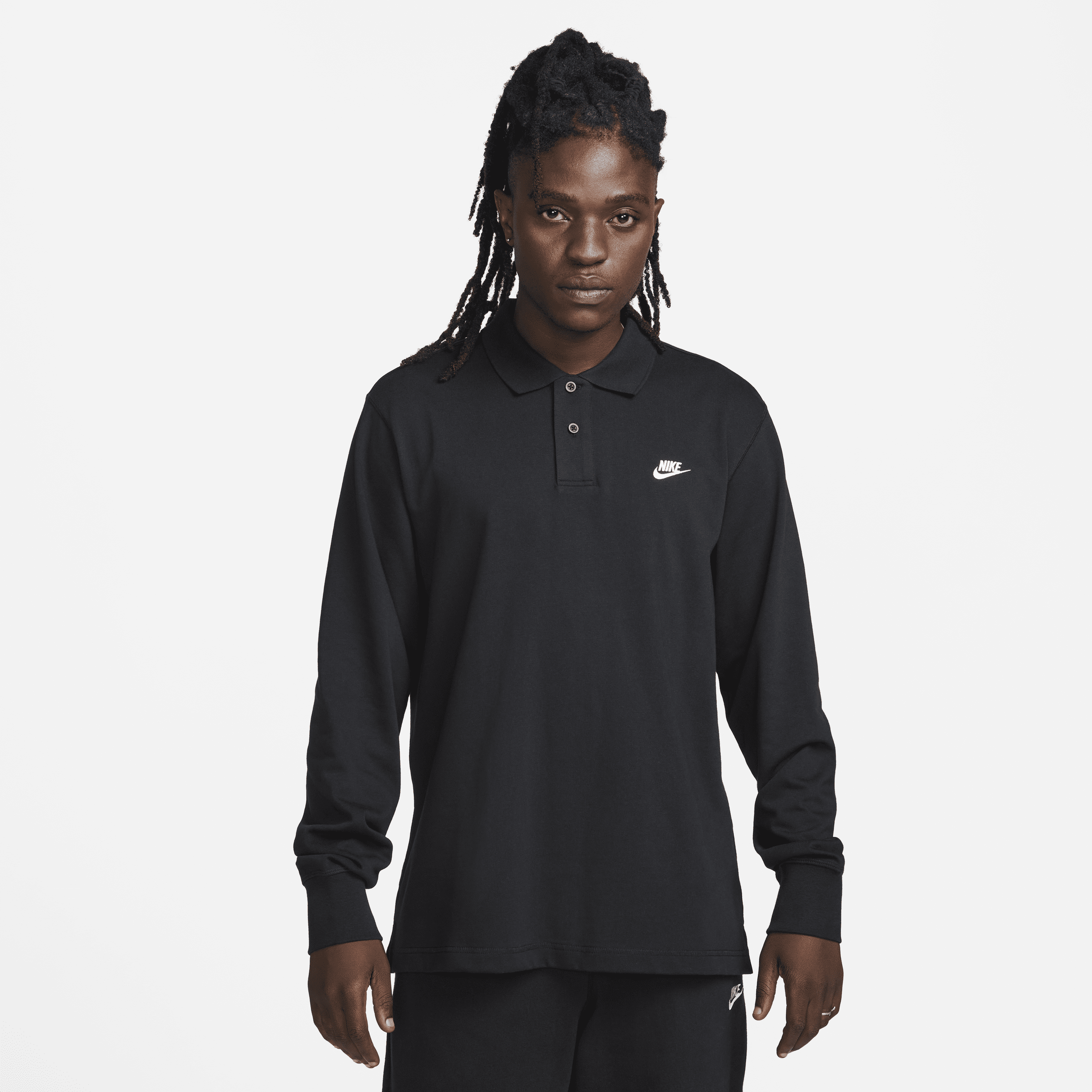 Langærmet Nike Club-strikpolo til mænd - sort