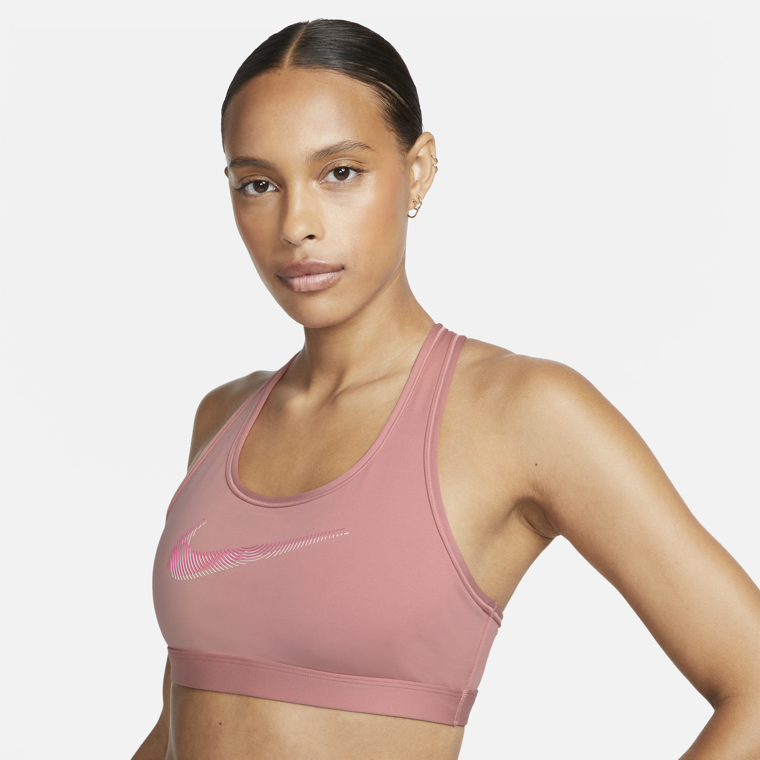 Nike Swoosh-sports-bh med grafik, indlæg og medium støtte til kvinder - Pink