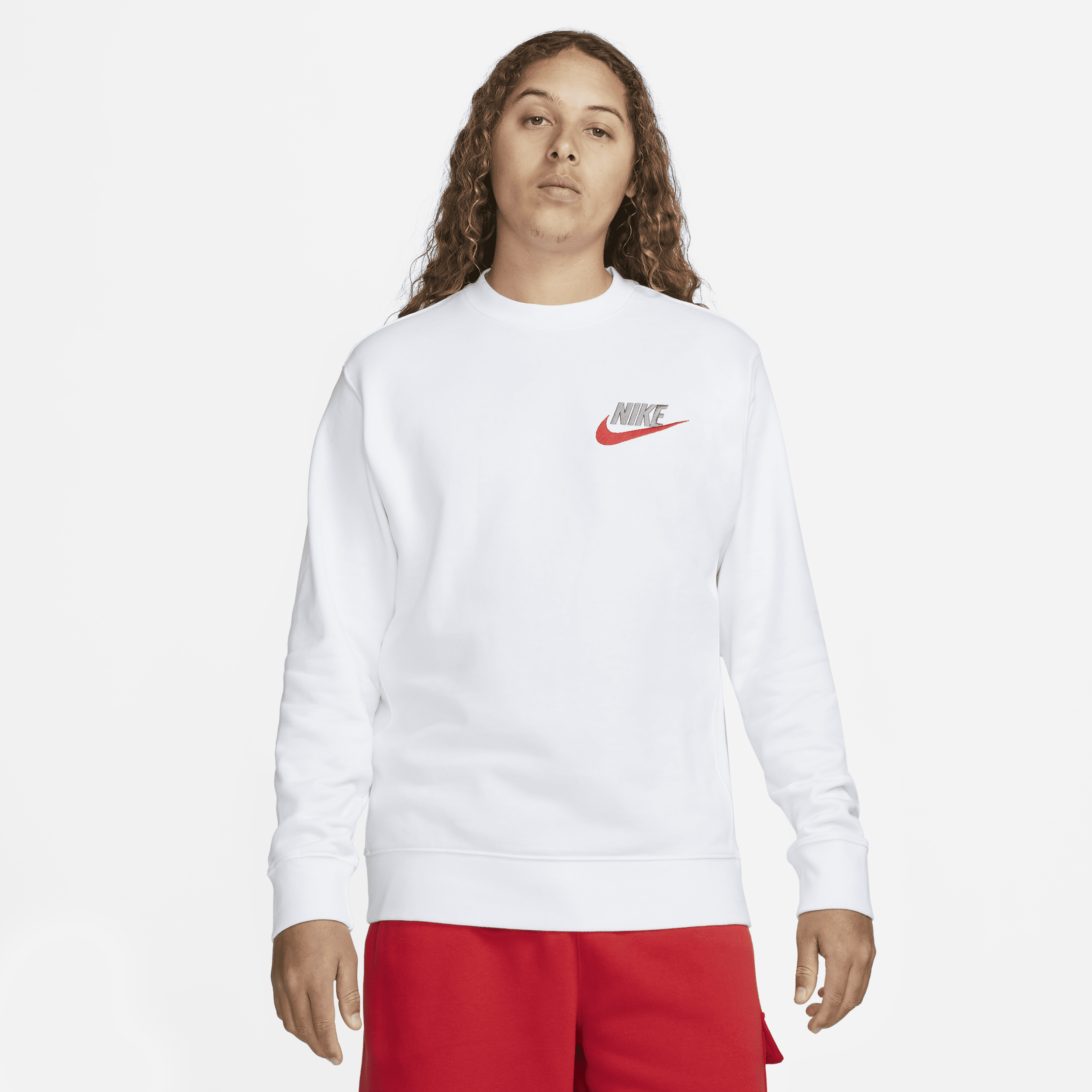 Nike Club herentop van sweatstof met ronde hals - Wit