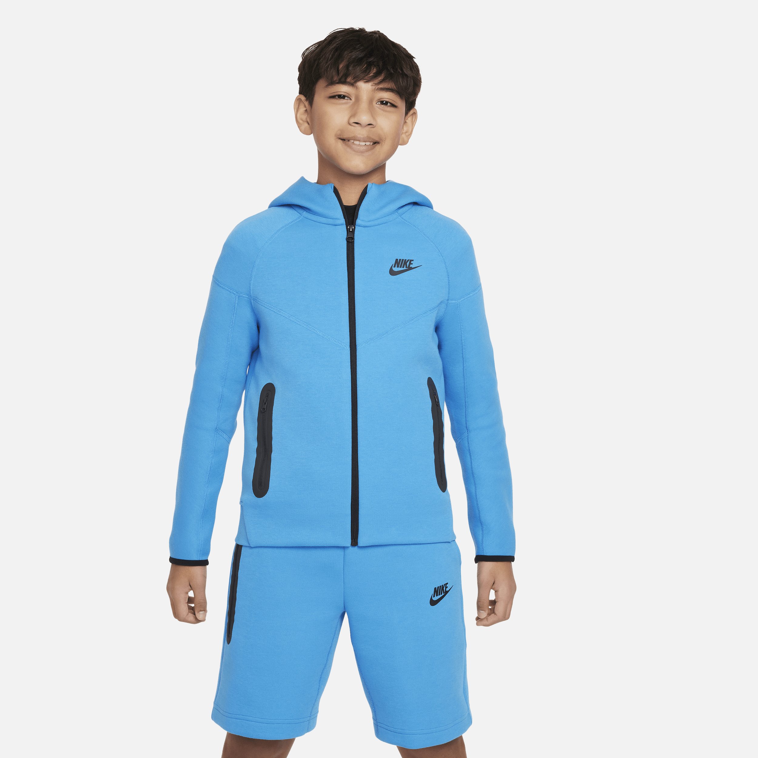 Nike Sportswear Tech Fleece-hættetrøje med lynlås til større børn (drenge) - blå