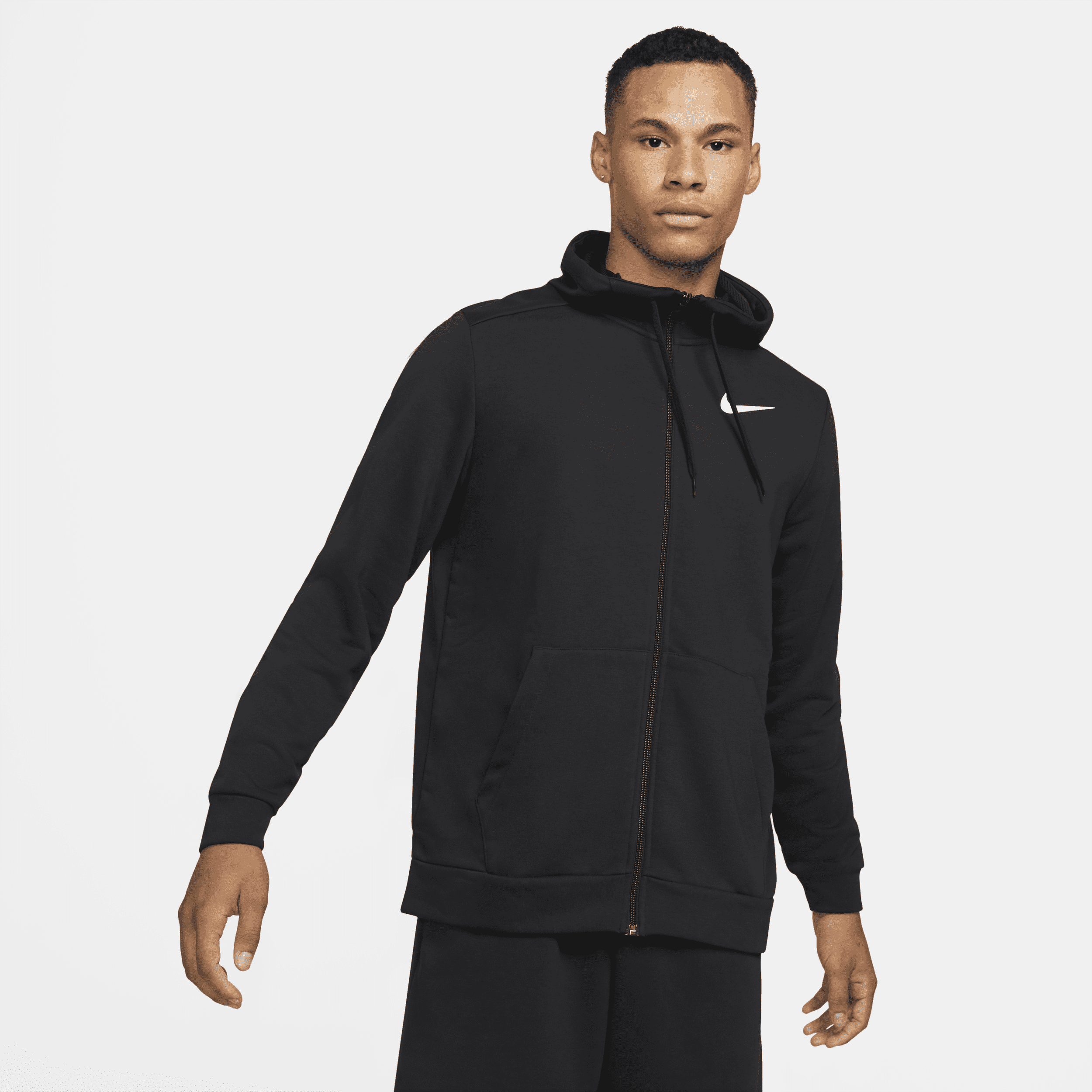 Nike Dry Dri-FIT-fitnesshættetrøje med fuld lynlås til mænd - sort