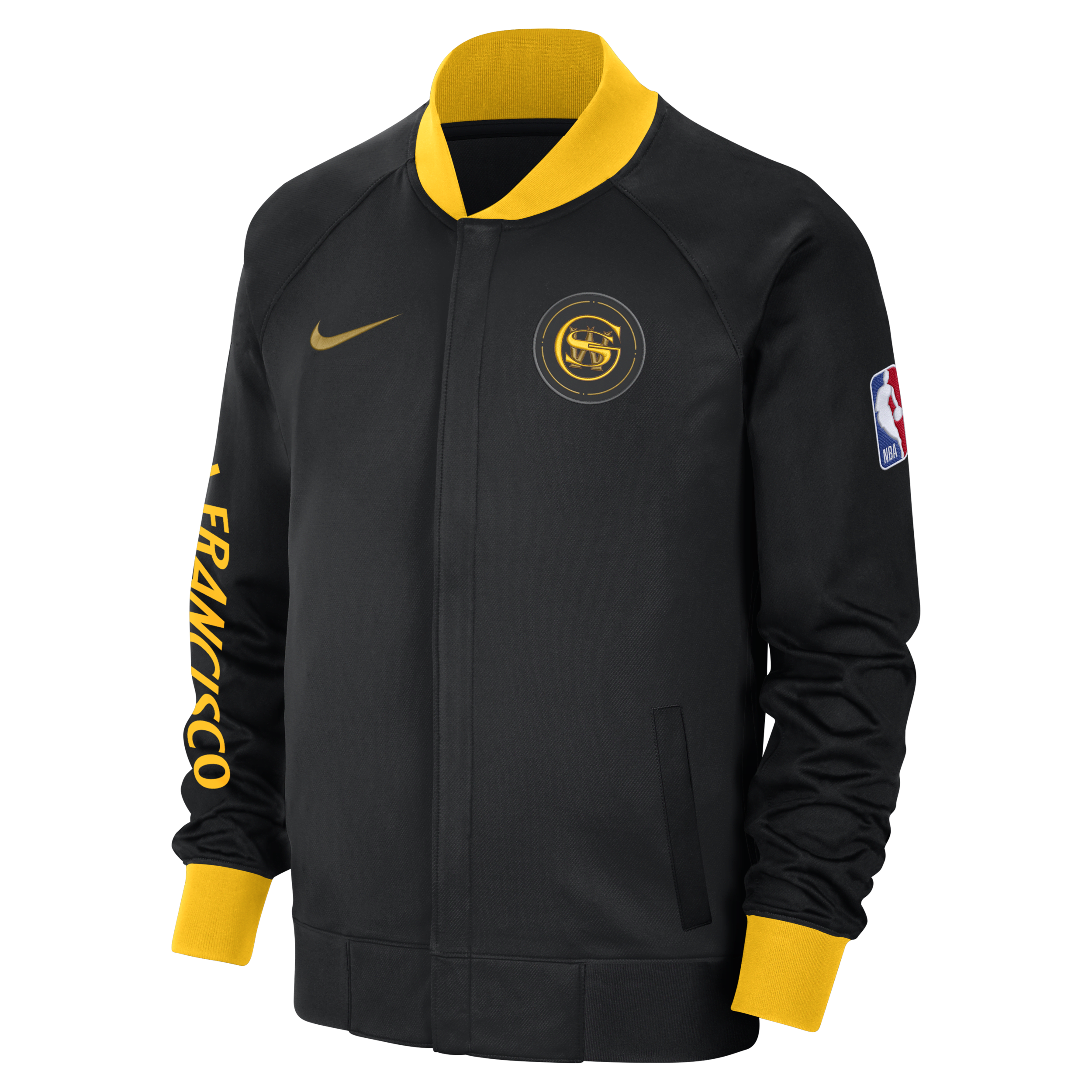 Langærmet Golden State Warriors Showtime City Edition Nike Dri-FIT-jakke med fuld lynlås til mænd - sort
