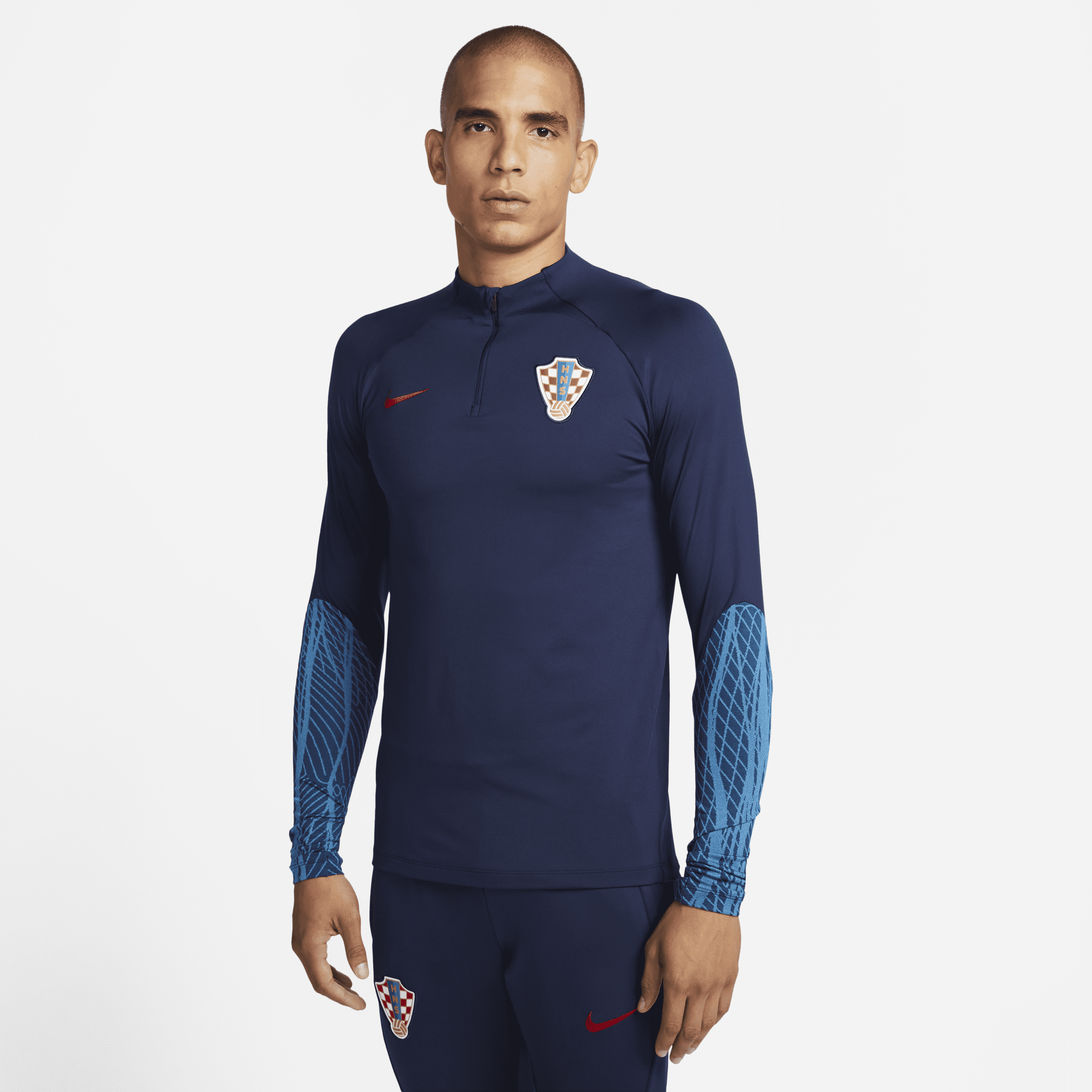 Maskinstrikket Kroatien Strike Nike Dri-FIT-fodboldtræningstrøje til mænd - blå