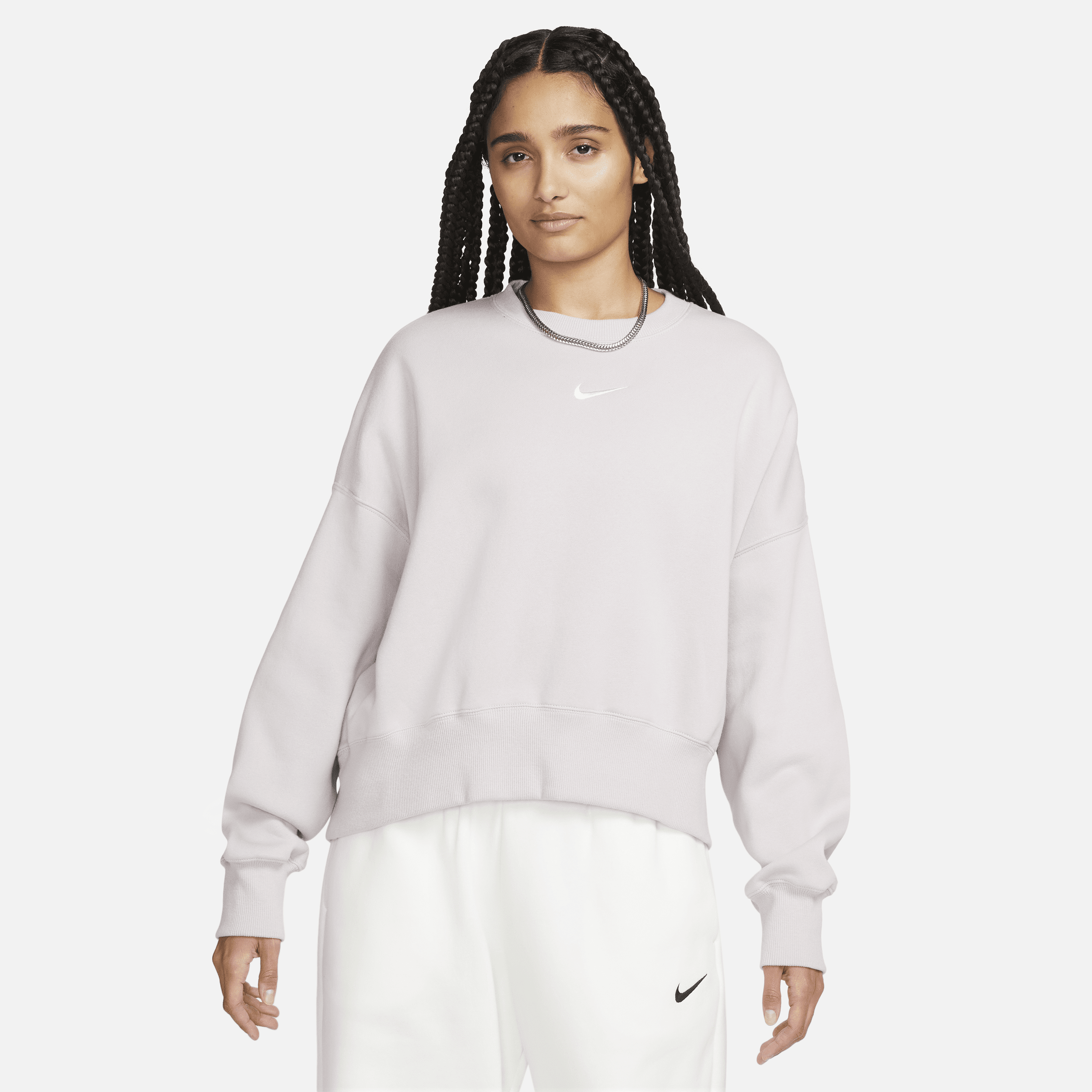 Oversized Nike Sportswear Phoenix Fleece-sweatshirt med rund hals til kvinder - lilla