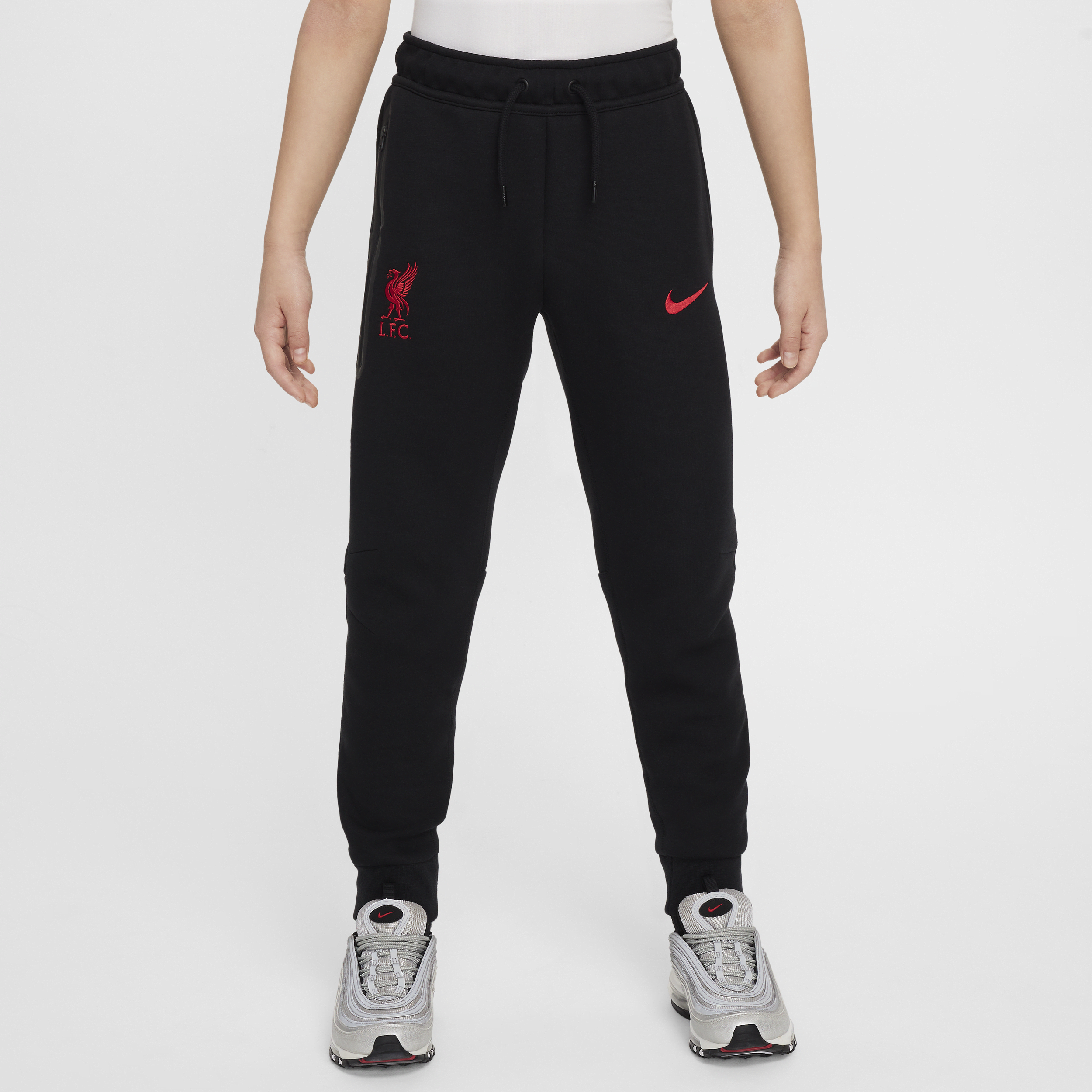 Liverpool FC Tech Fleece Nike-fodboldbukser til større børn (drenge) - sort