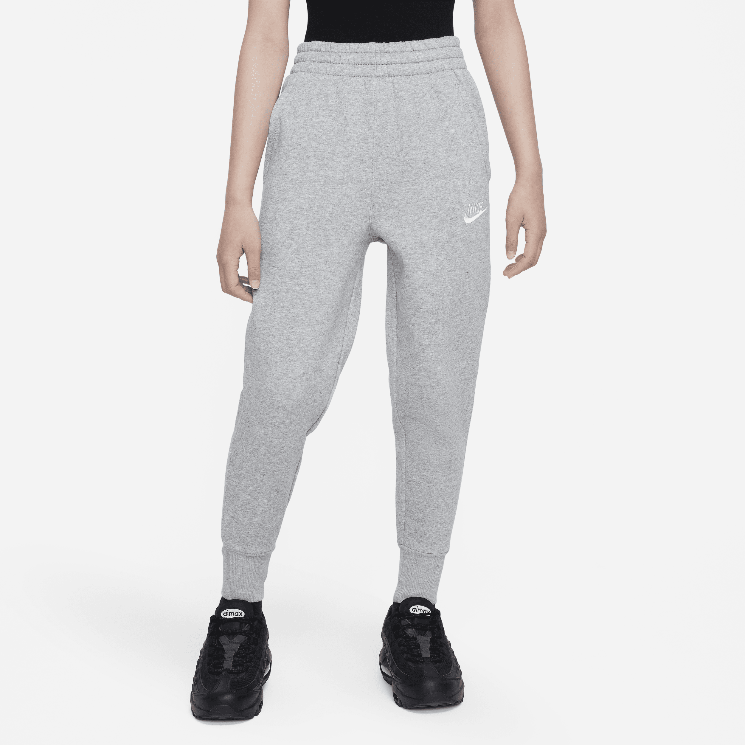 Faconsyede Nike Sportswear Club Fleece-bukser med høj talje til større børn (piger) - grå