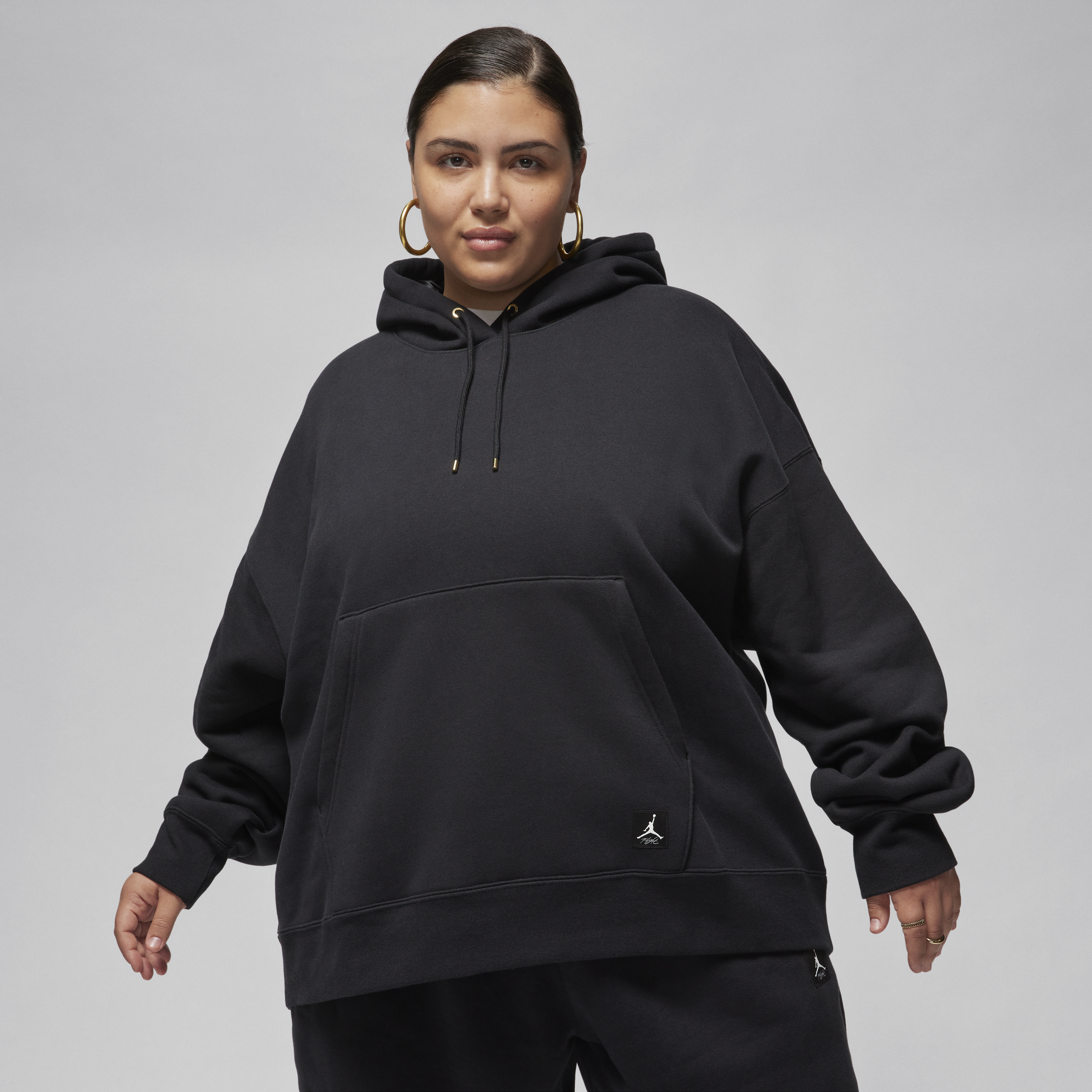 Jordan Flight Fleece-pullover-hættetrøje til kvinder (plus size) - sort