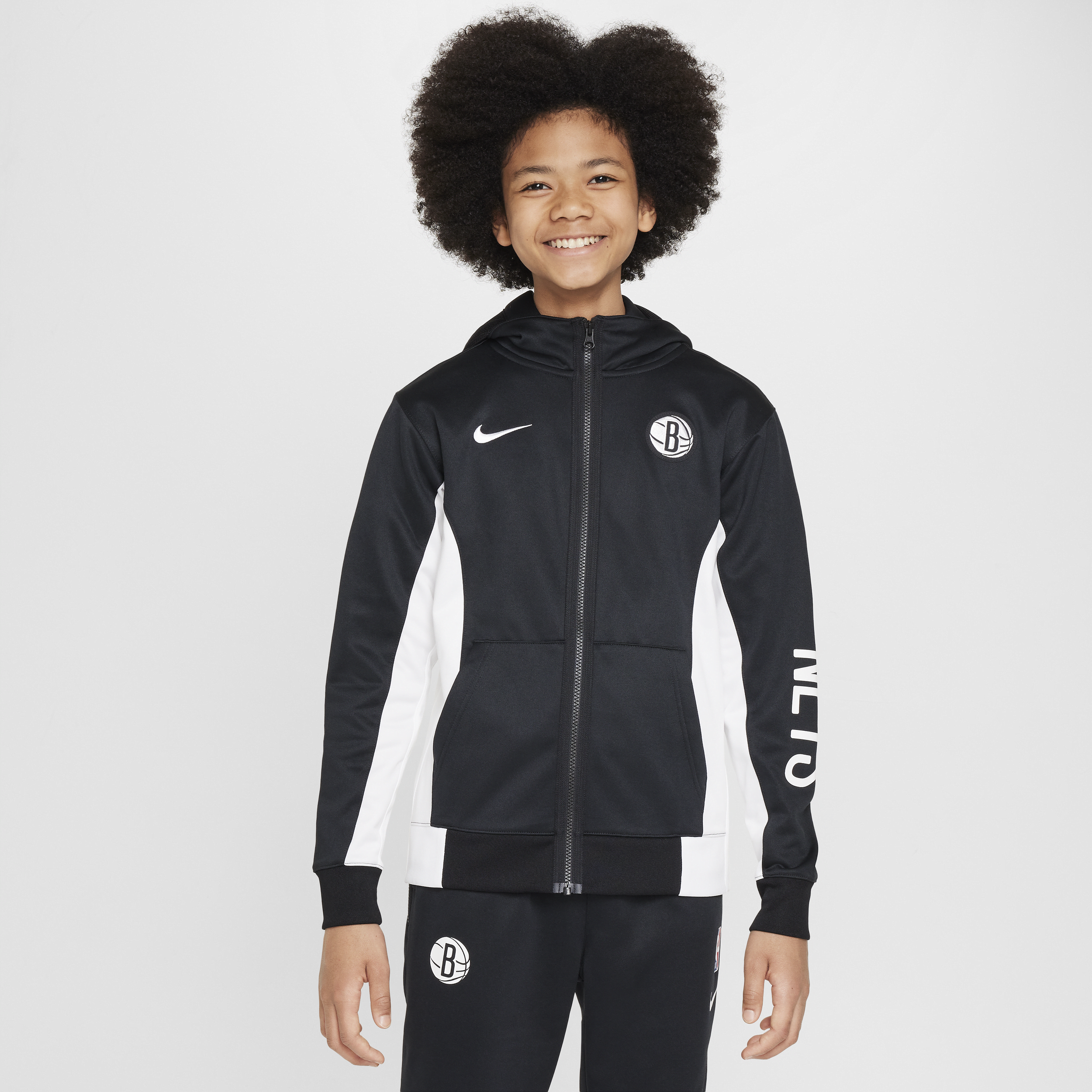Brooklyn Nets Showtime Sudadera con capucha y cremallera completa Nike Dri-FIT de la NBA - Niño/a - Negro