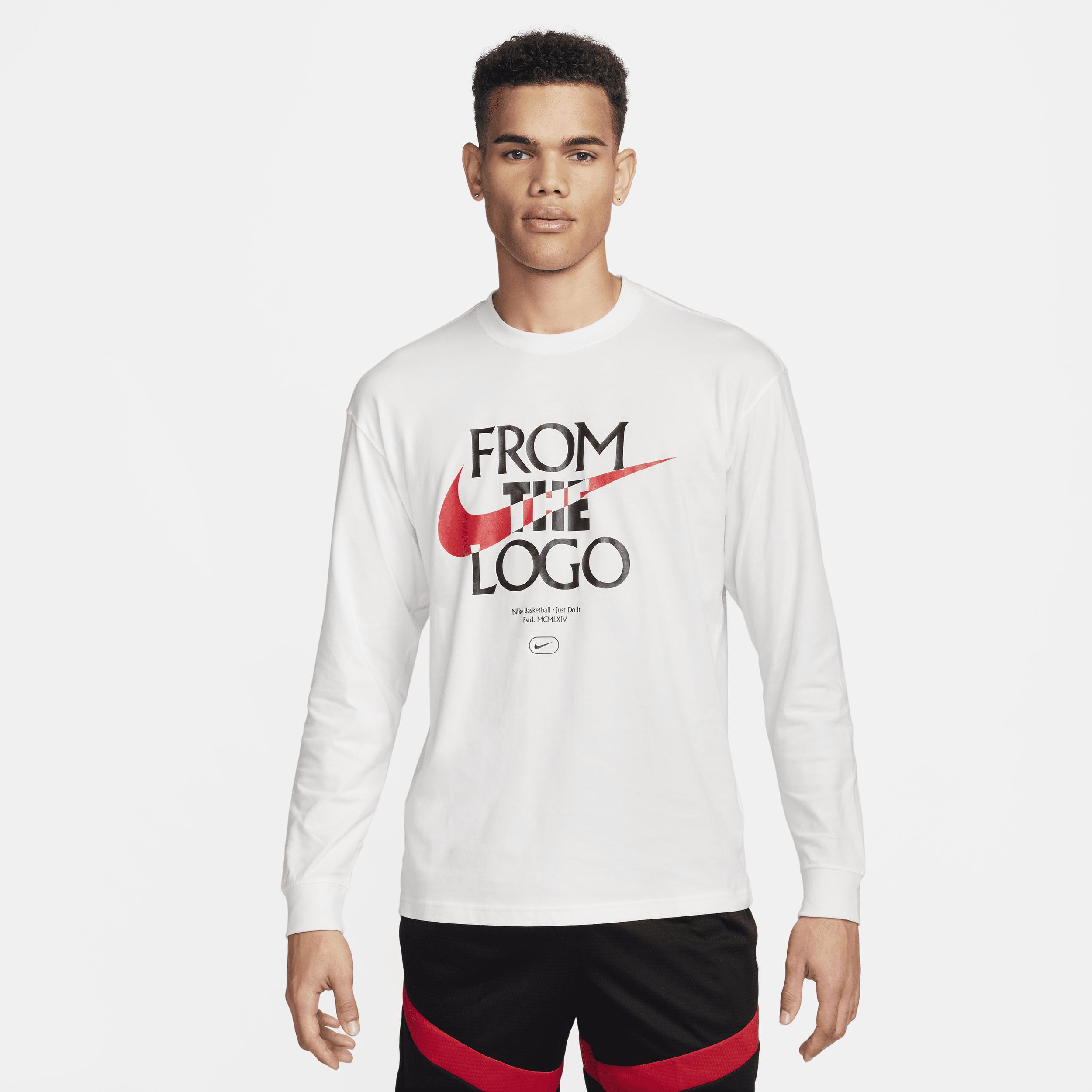 Langærmet Nike Max90-basketball-T-shirt til mænd - hvid