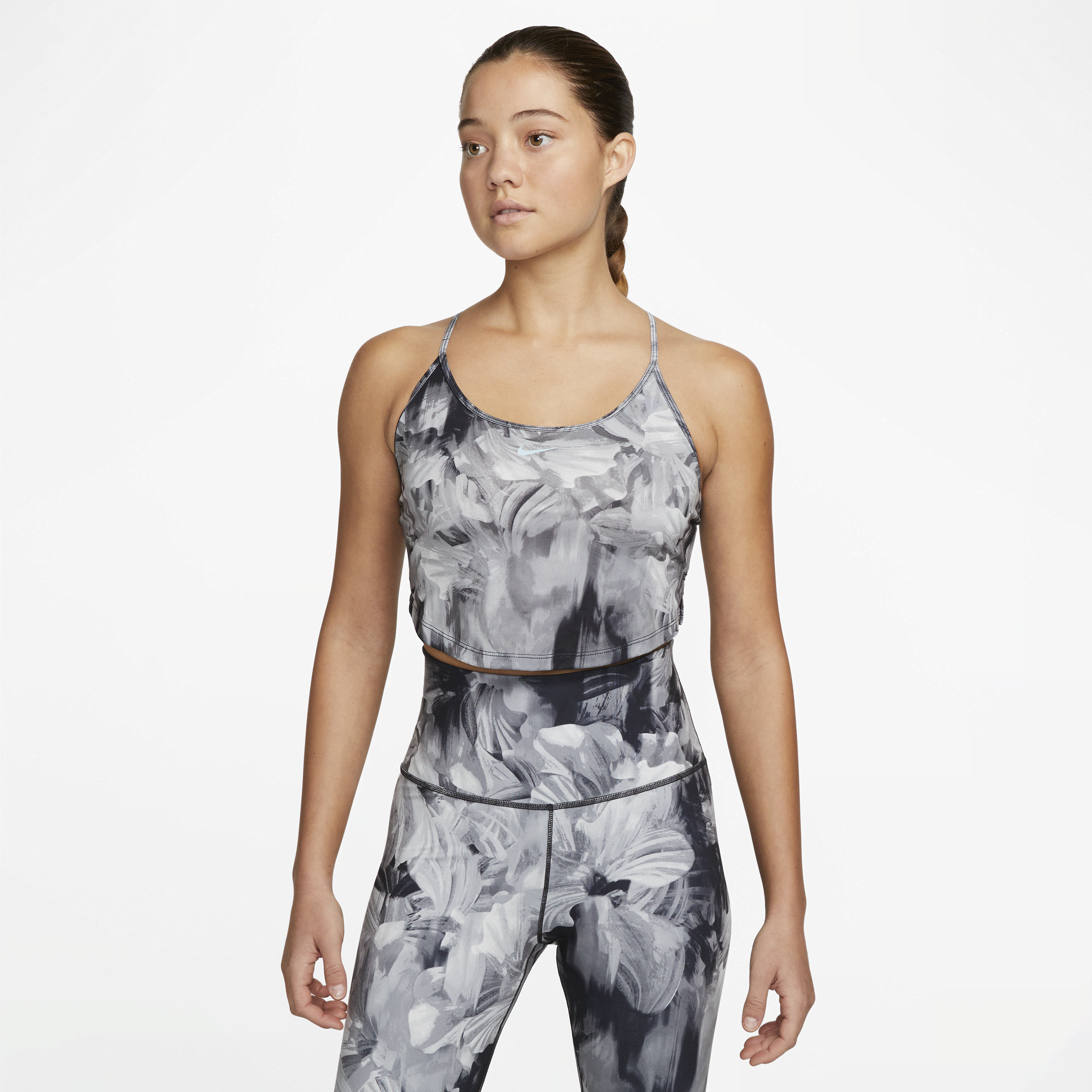 Kort Nike Dri-FIT One-tanktop med print til kvinder - sort