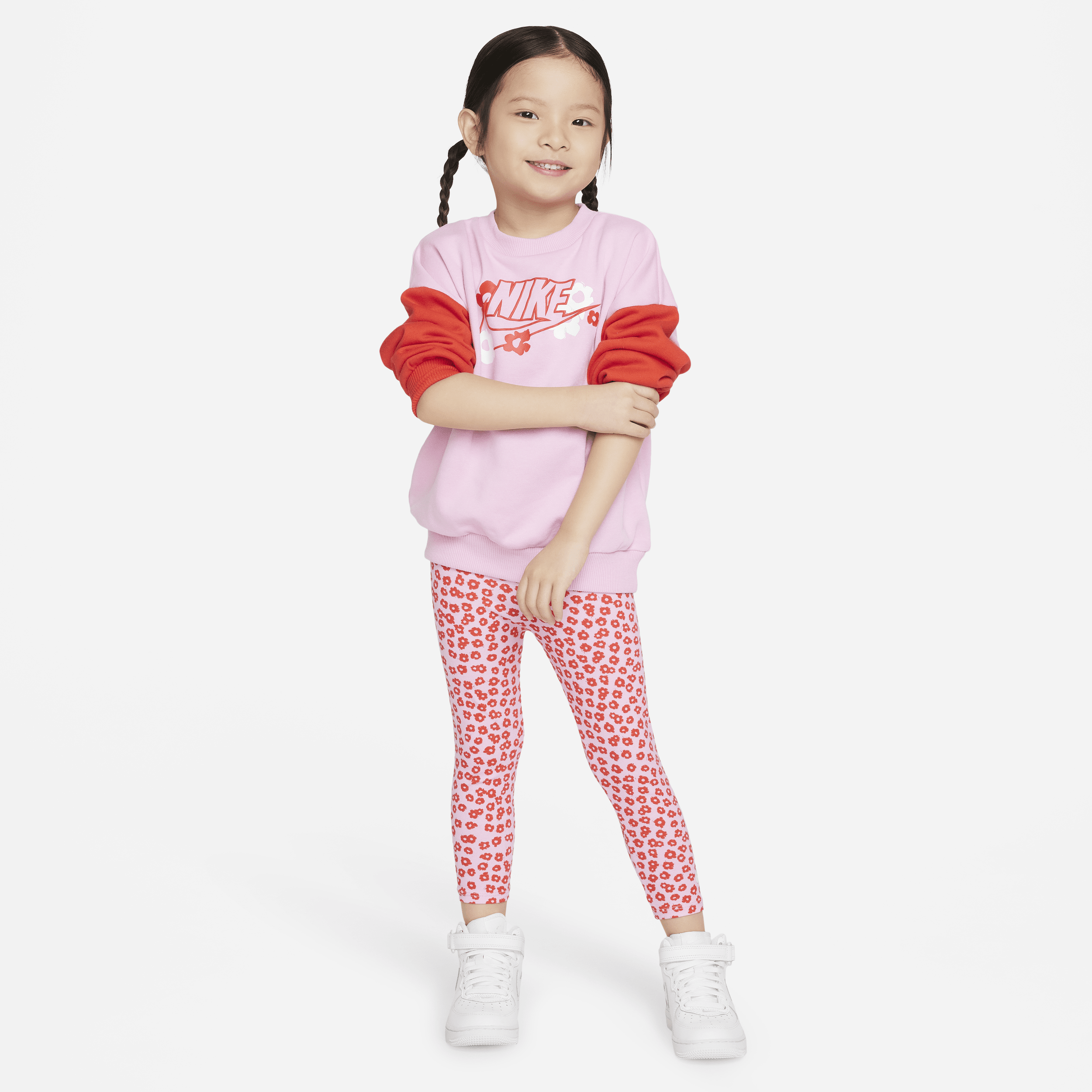 Nike Floral-sæt med crewtrøje og leggings til småbørn - Pink