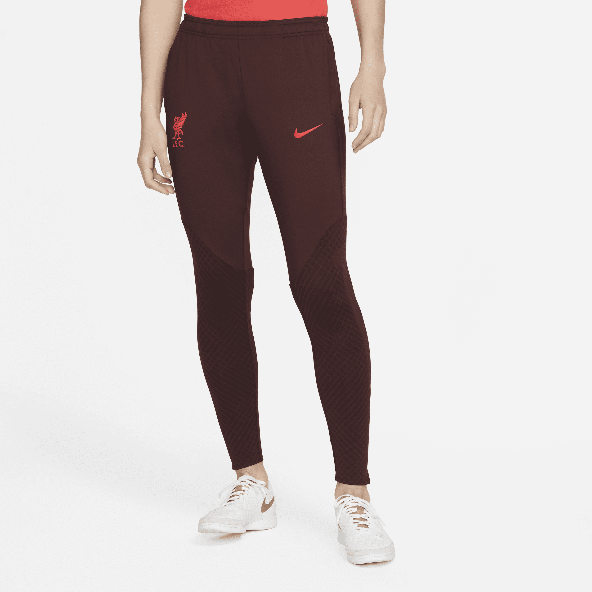 Maskinstrikkede Liverpool FC Strike Nike Dri-FIT-fodboldbukser til kvinder - rød