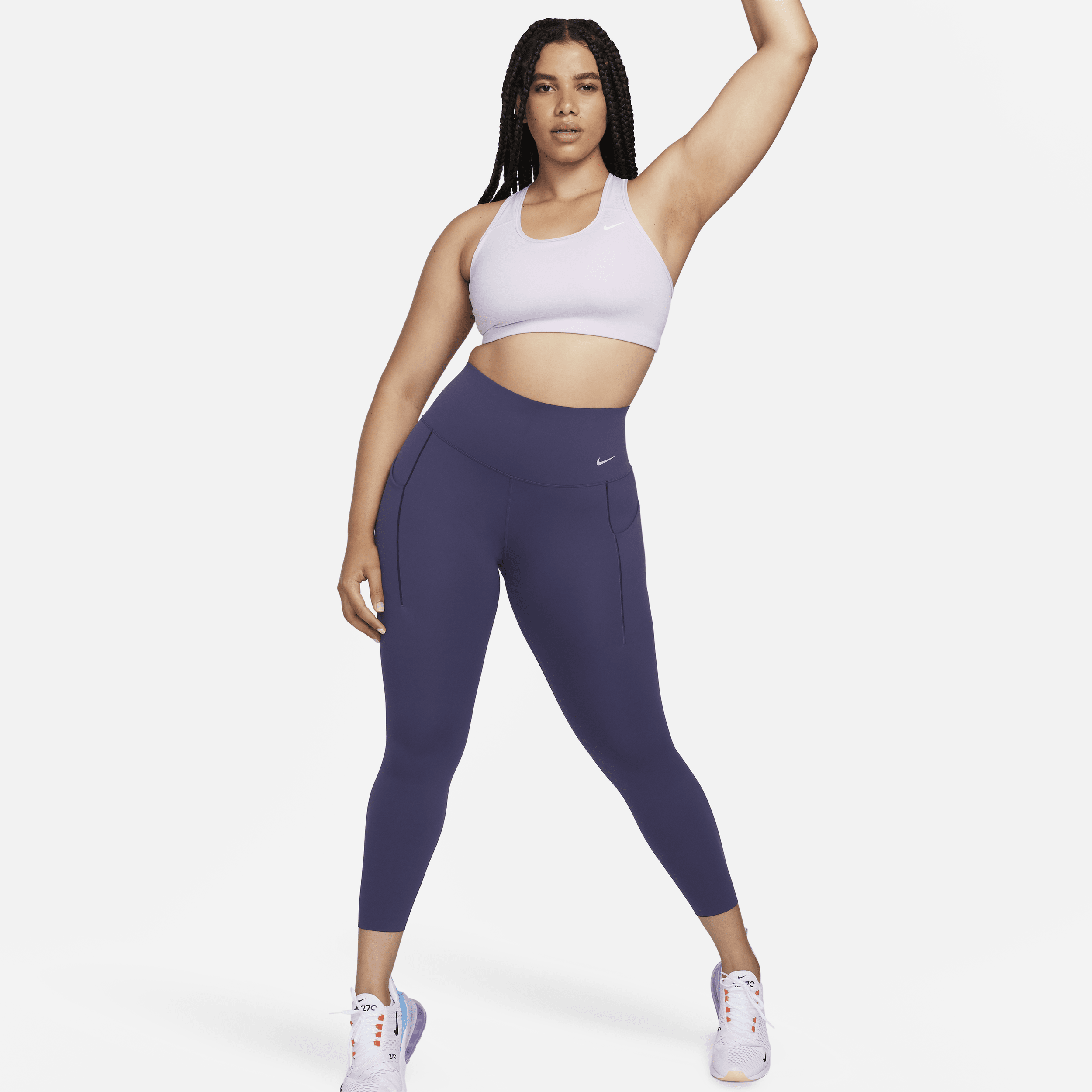 Nike Universa-leggings i 7/8 længde med medium støtte, høj talje og lommer til kvinder - lilla