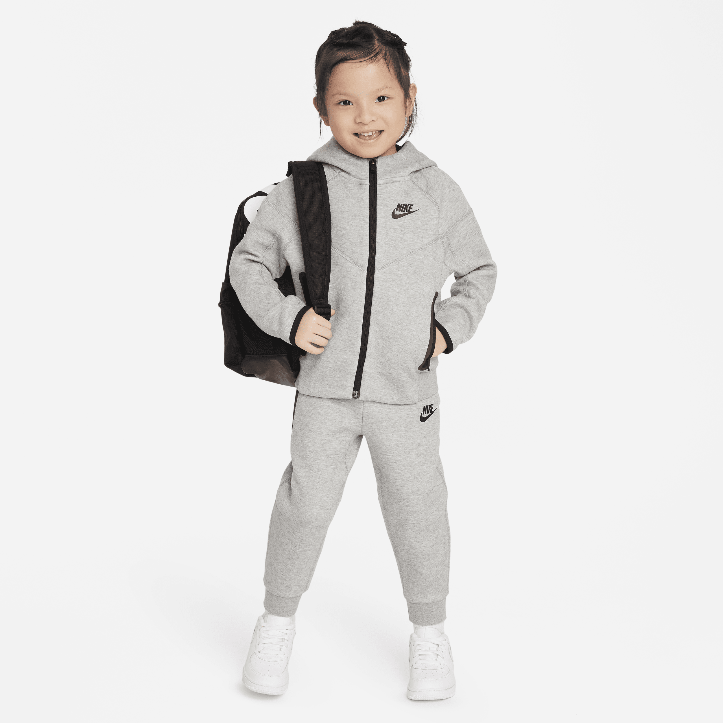 Nike Sportswear Tech Fleece-hættetrøjesæt i to dele med fuld lynlås til småbørn - grå