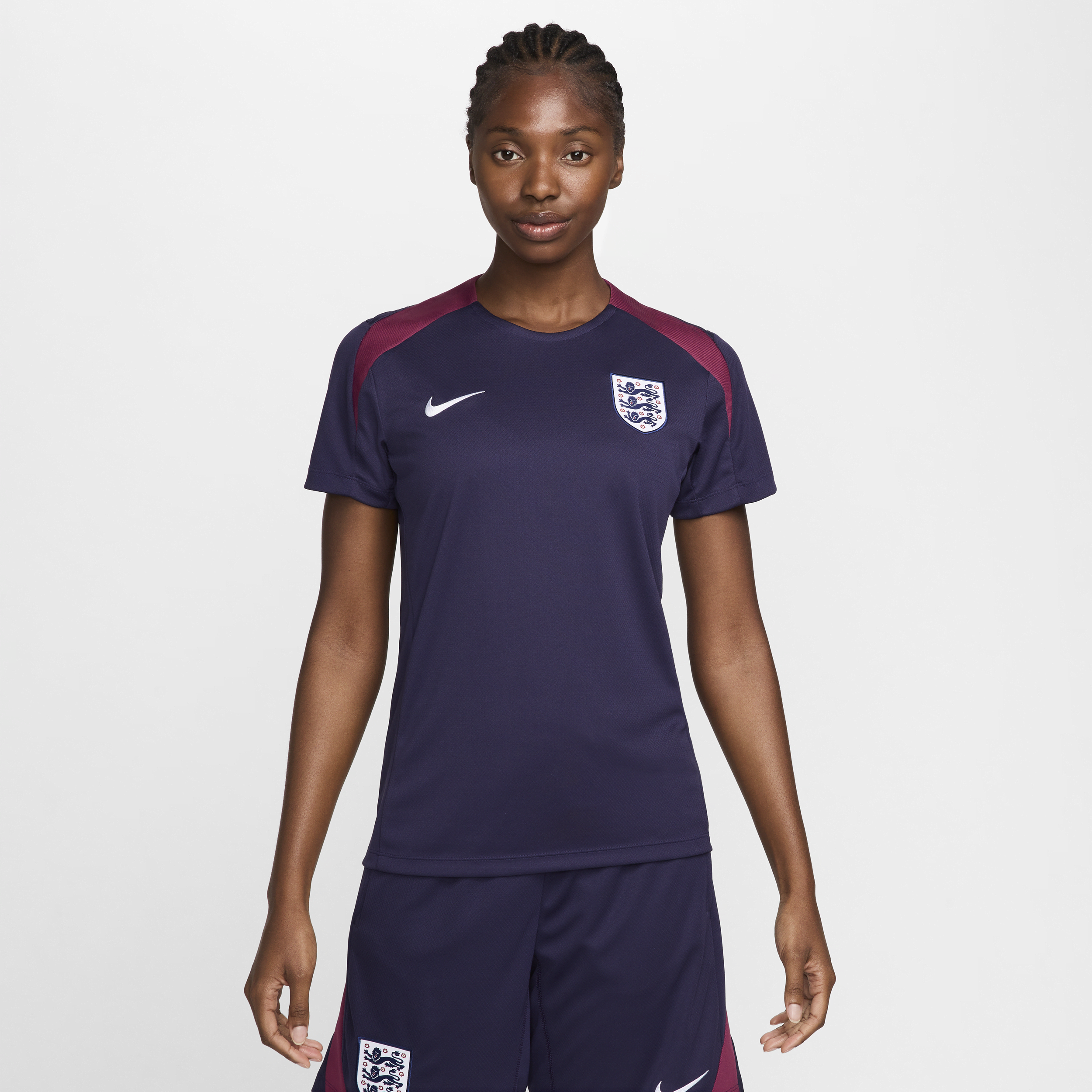 Engeland Strike Nike Dri-FIT knit voetbaltop met korte mouwen voor dames - Paars