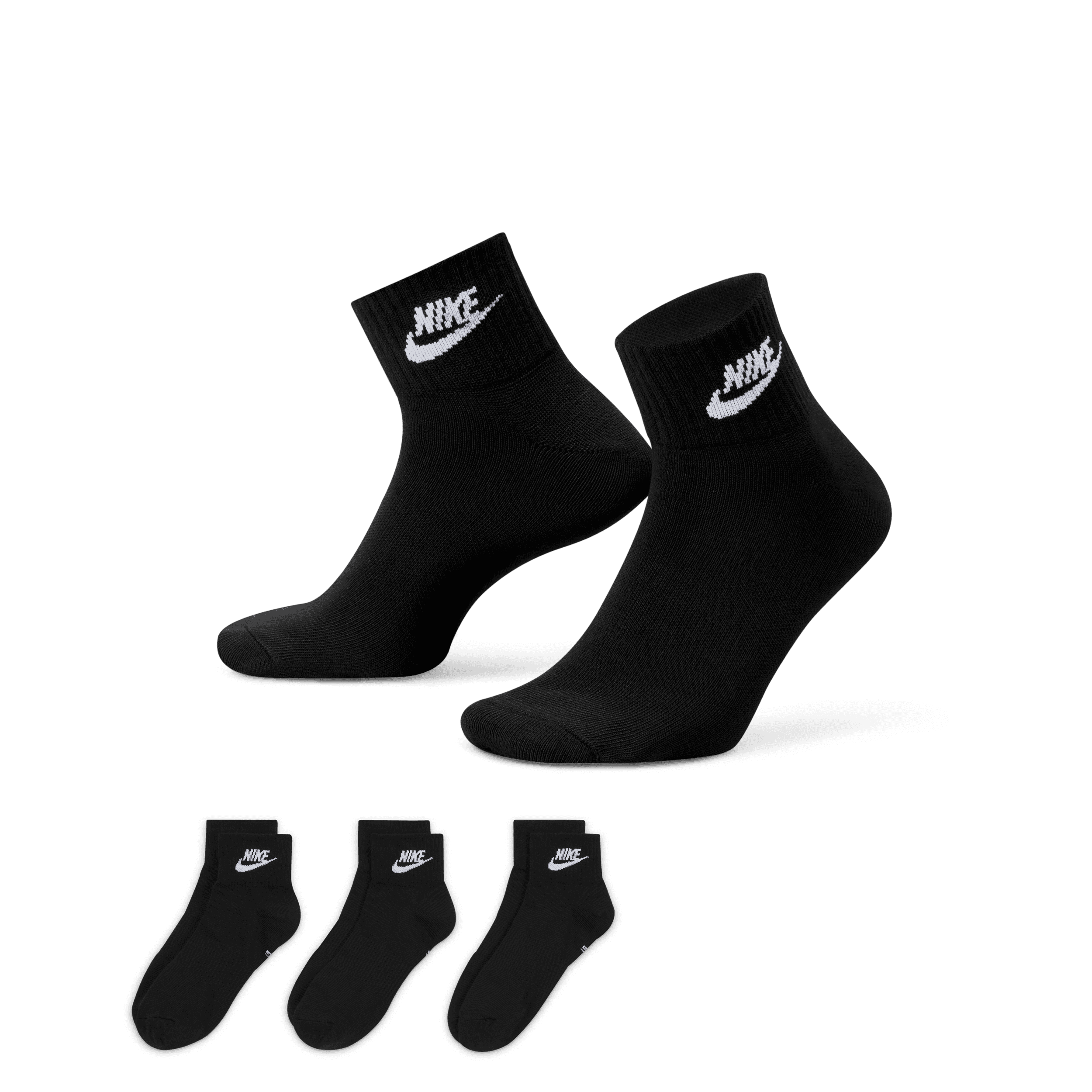 Nike Everyday Essential Calcetines hasta el tobillo (3 pares) - Negro
