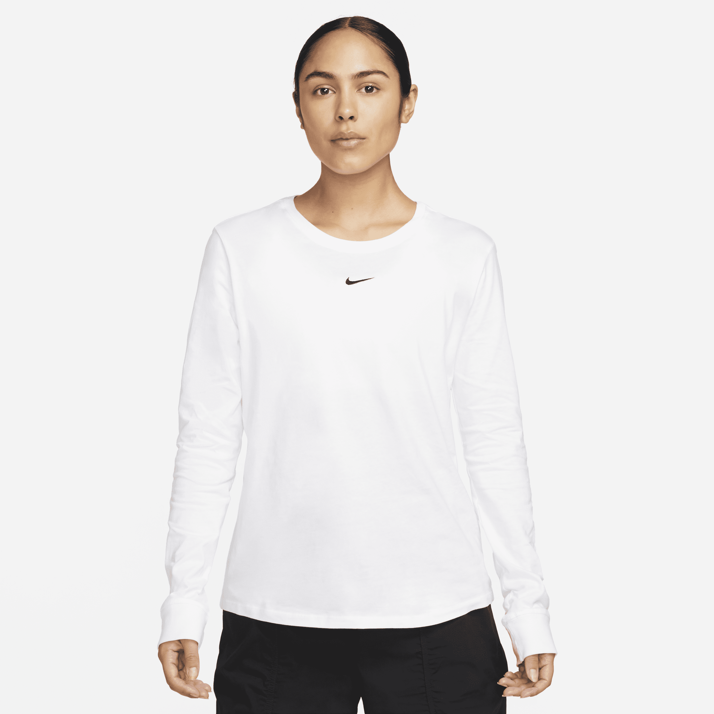 Langærmet Nike Sportswear Premium Essentials-T-shirt til kvinder - hvid