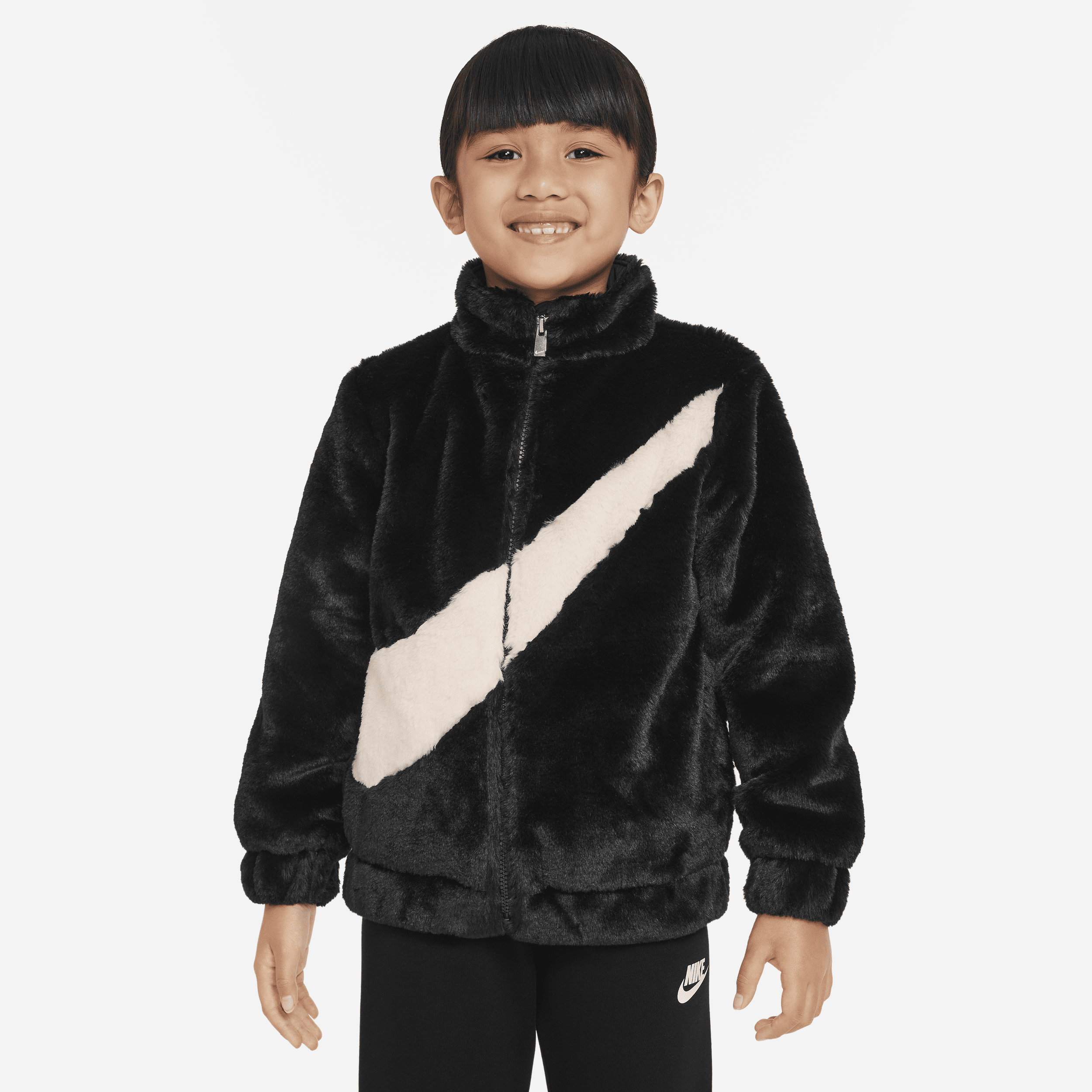 Nike Swoosh-jakke i imiteret pels til mindre børn - sort
