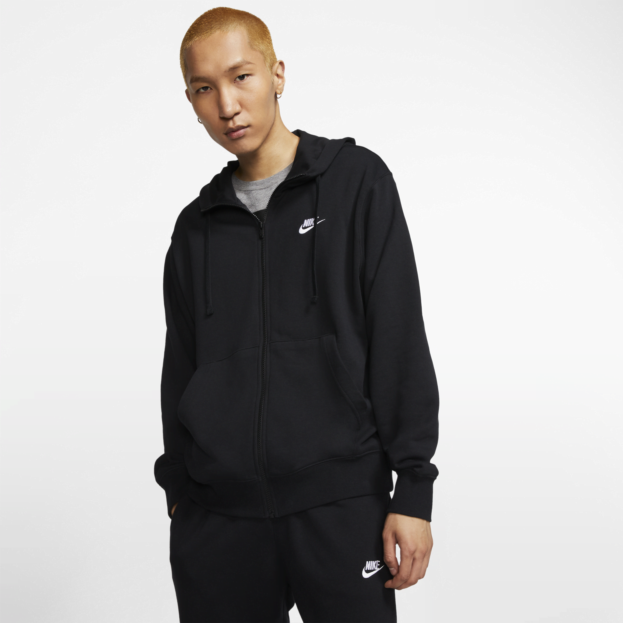 Nike Sportswear Club-hættetrøje med fuld lynlås til mænd - sort