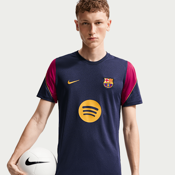 Maillot de foot à manches courtes Nike Football Dri-FIT FC Barcelona Strike pour homme - Bleu