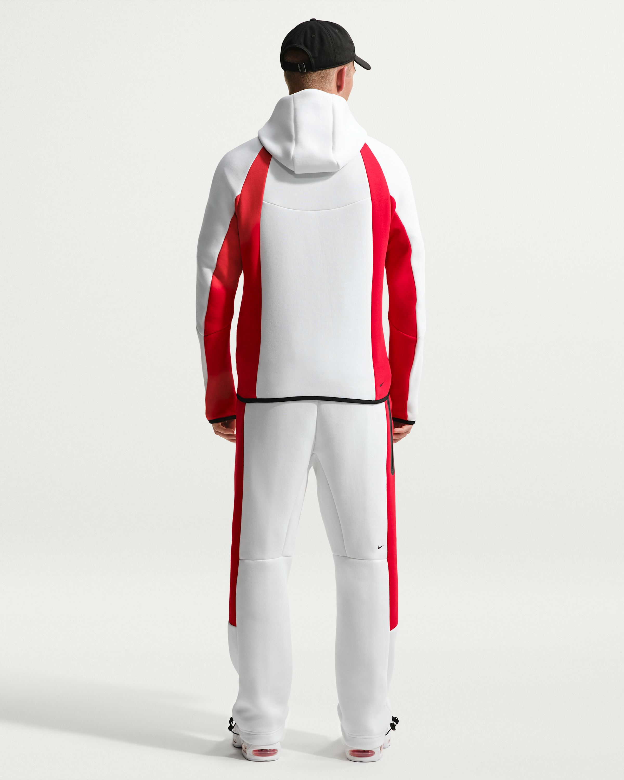 Nike Tech Men's Colour-Block Open-Hem Fleece Trousers - Summit White/University Red/Black - View 5