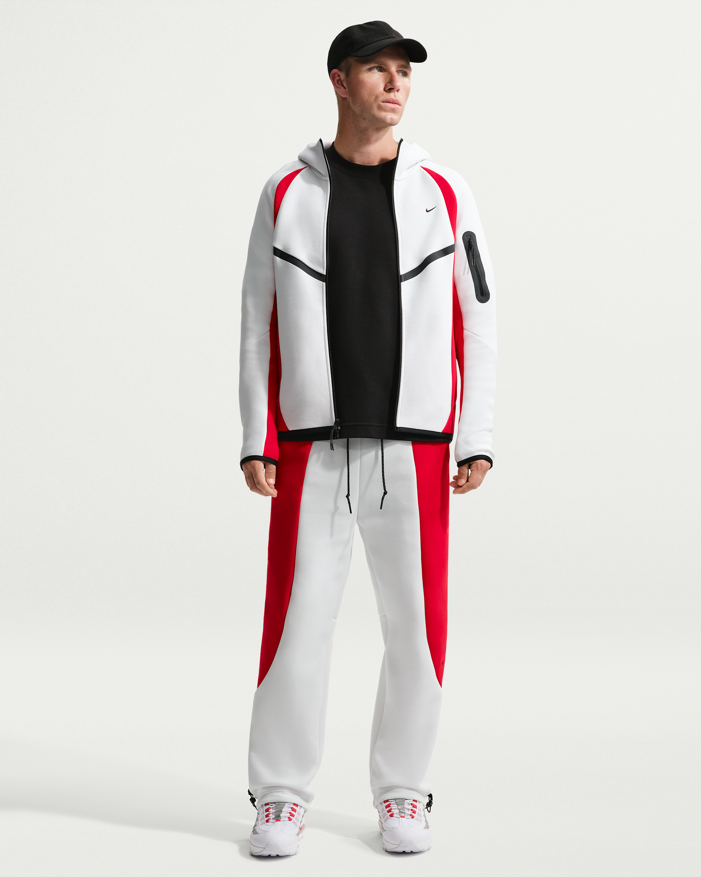 Nike Tech Men's Colour-Block Open-Hem Fleece Trousers - Summit White/University Red/Black - View 1