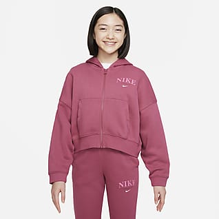 Nike Sportswear Trend Hettejakke i fleece med hel glidelås til store barn (jente)
